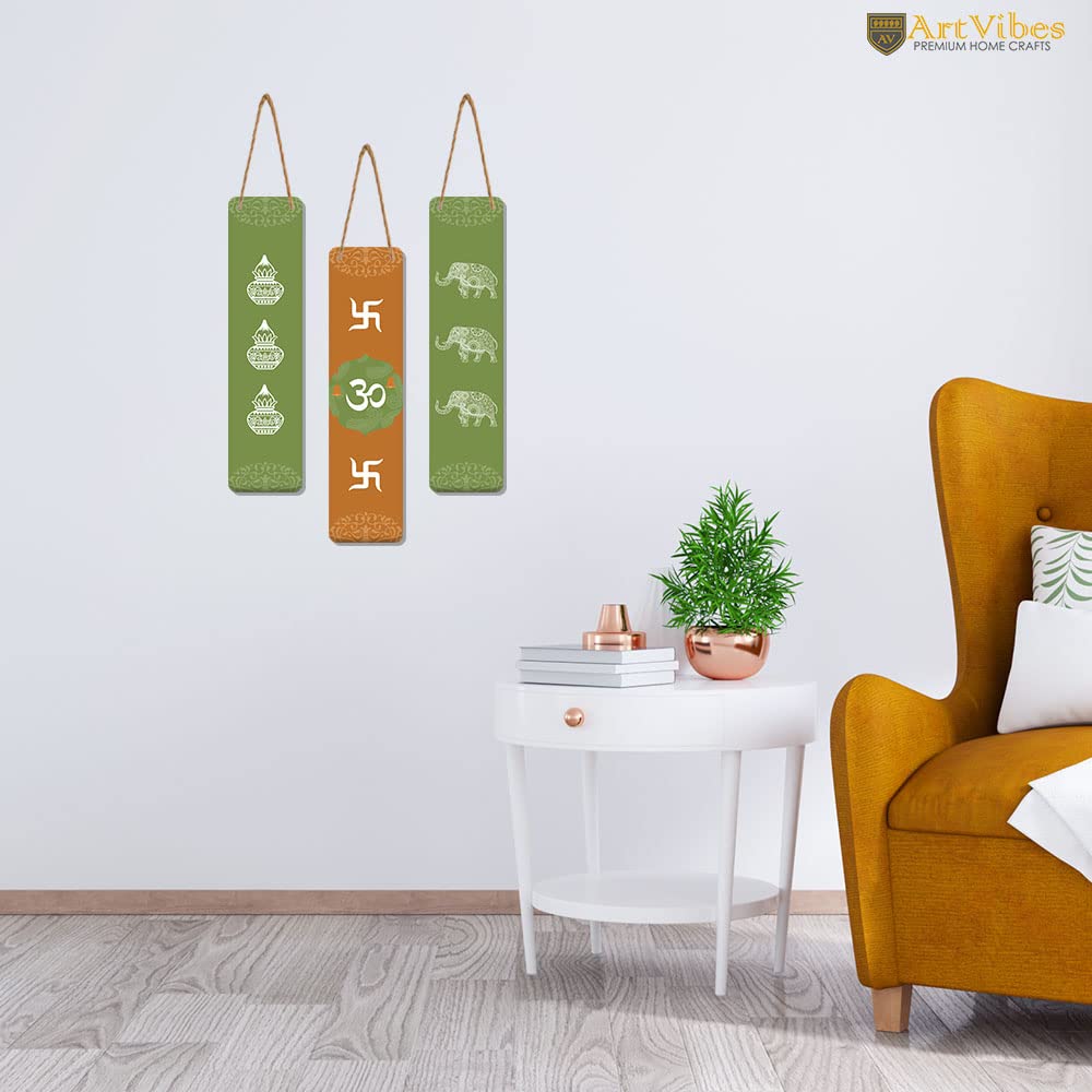 Artvibes Auspicious Symbols Designer Wooden Wall Hanging Decoration Items for Home | Gifts | Bedroom | Wooden Wall Hanger | Mdf