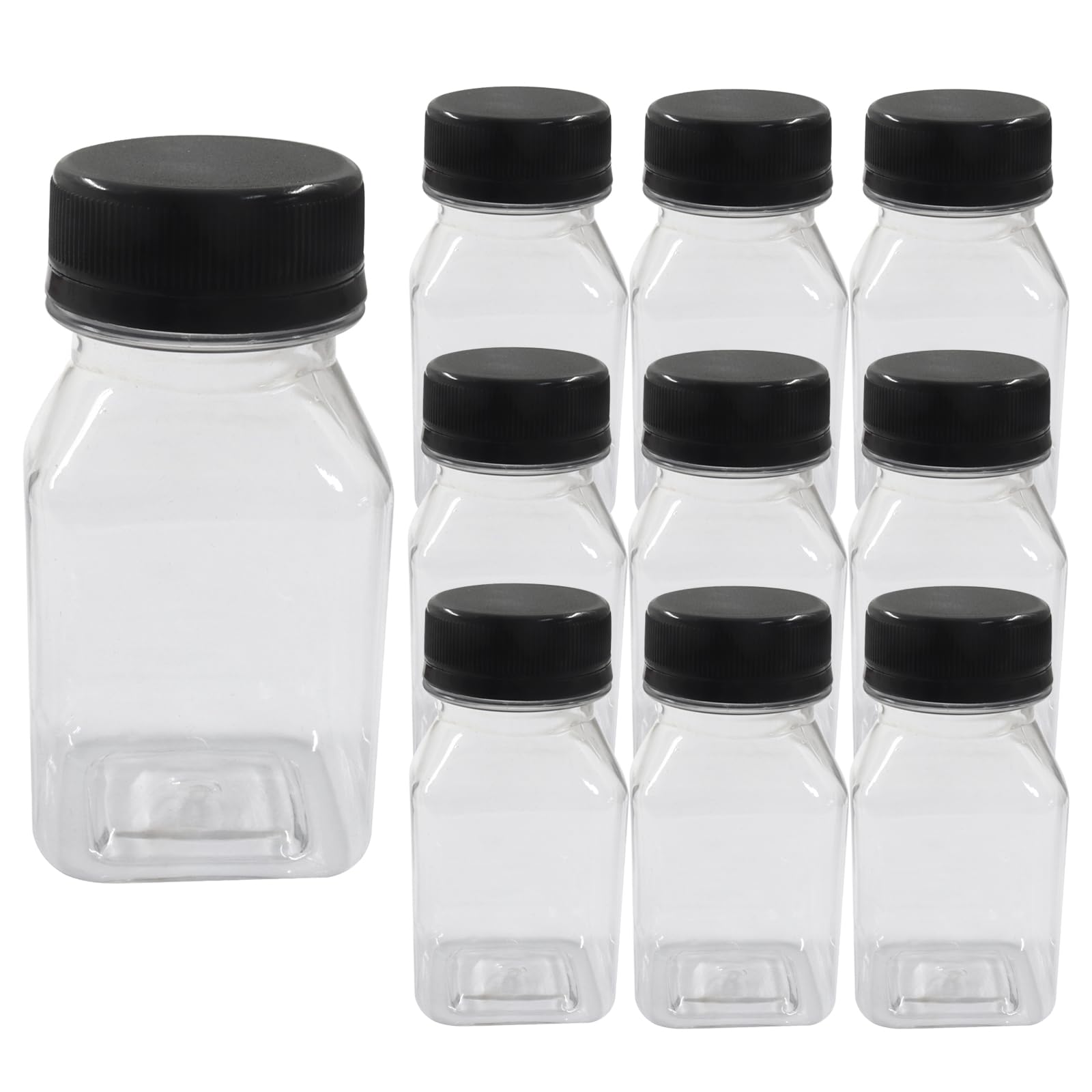 PHITUODA 10 Pack 4oz Plastic Juice Bottles, Reusable Beverage Containers Clear with Black Lids, Versatile Drink Containers for J