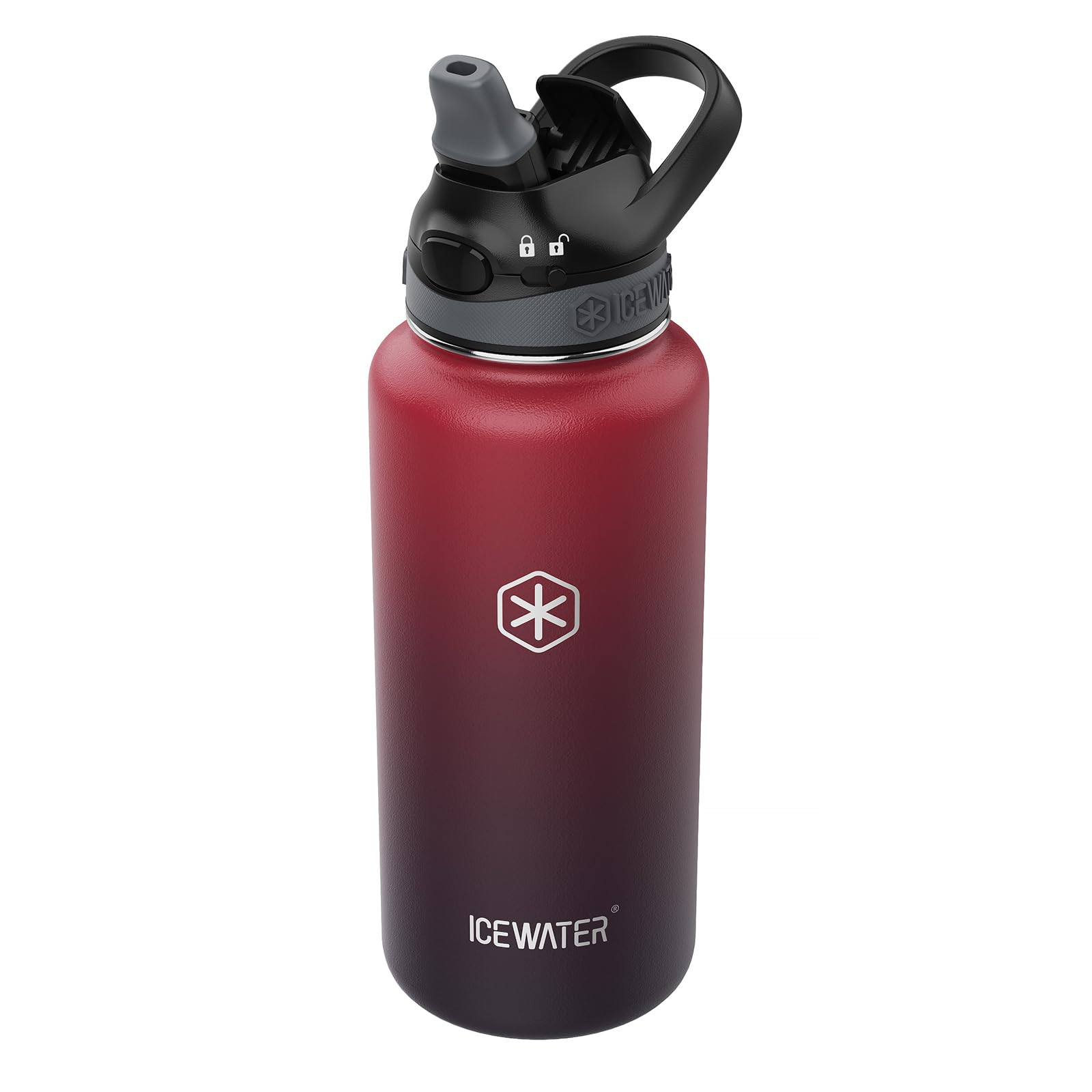 Icewater-32 Oz, Insulated Water Bottle With Straw And Carry Handle, Leakproof Lockable Lid With Soft Silicone Spout, One-Hand Op