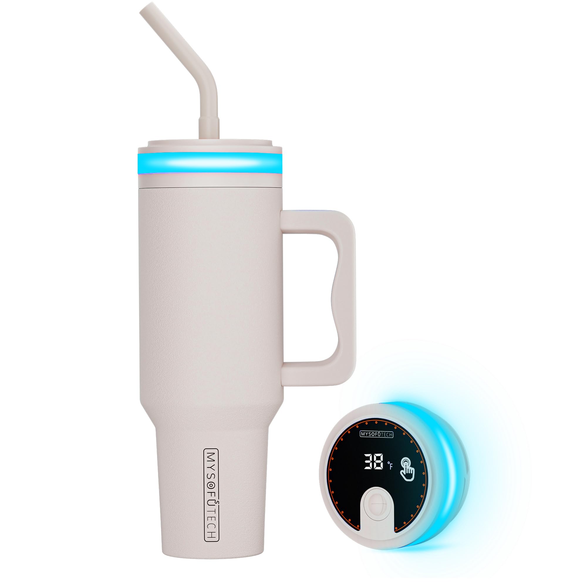 MySofuTech Water Reminder Water Bottle,USBC Rechargeable,RGB LED Lights Around the Lid,40oz,Insulated Stainless Steel,Ideal Gif