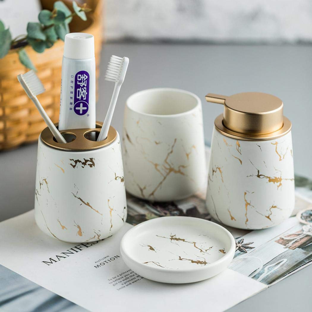 3 Piece Painted Ceramics Creative Bathroom Accessories Set Durable Includes Lotion Dispenser Toothbrush Holder Soap Dish Ideas H