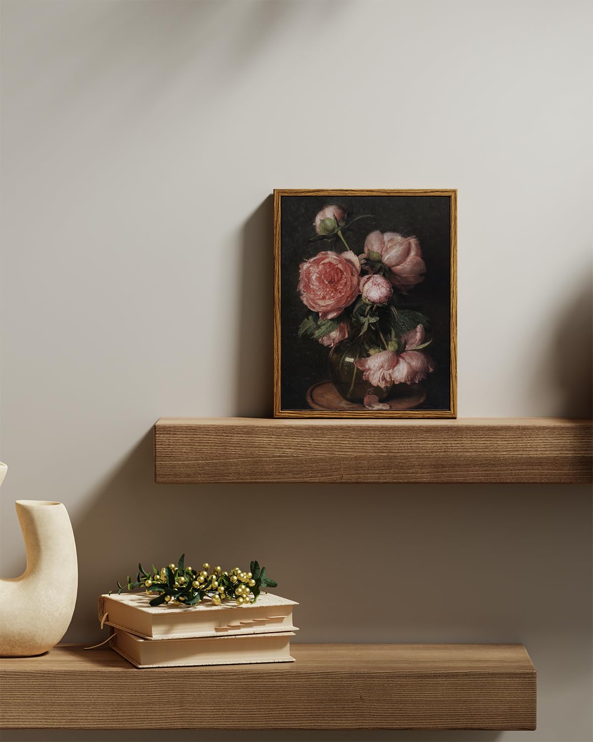 Insimsea Framed Canvas Prints Art Vintage Decor, Flower Pictures Decor Aesthetic, Small Desk Shelf Decorations, Rose Floral Pain