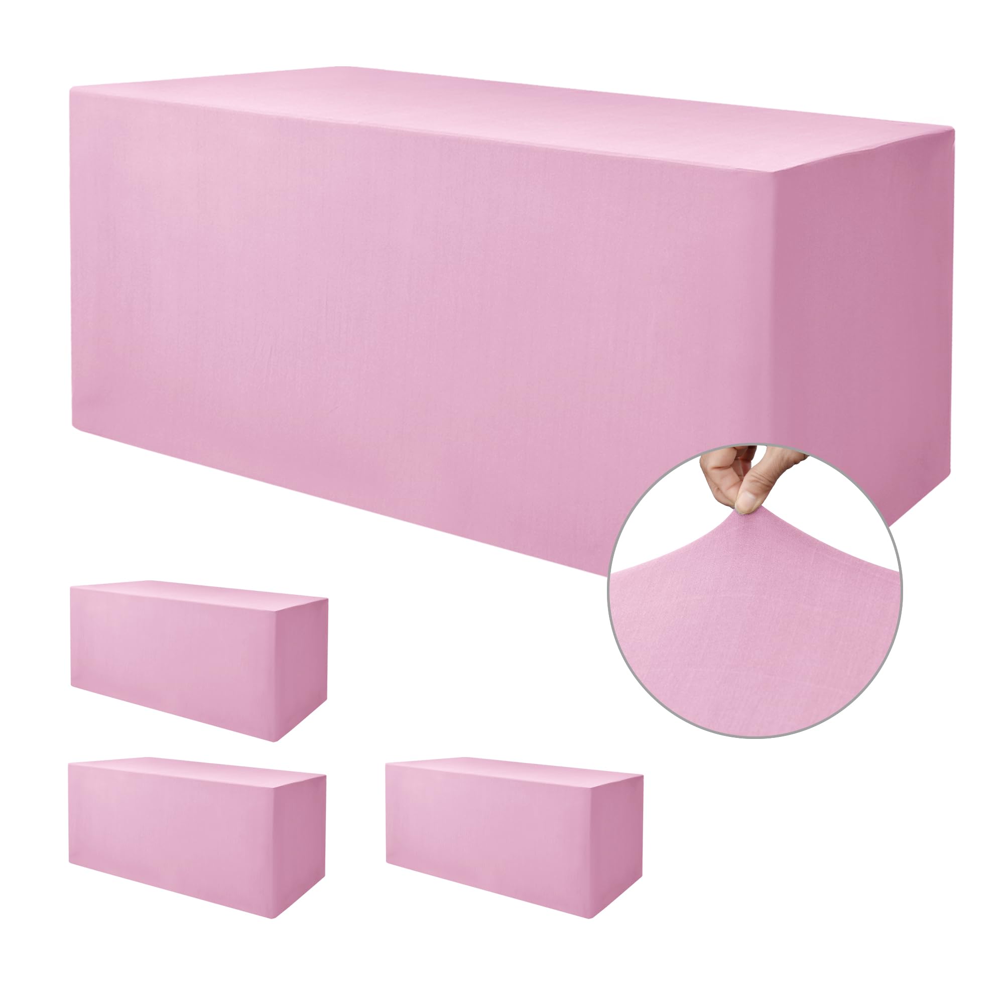 Nasitos Pink Fitted Table Covers Stretch Spandex - 72 x 30 Inch - 4 Pack Rectangle Table Clothes for 6 Foot Folding Tables, Wrin