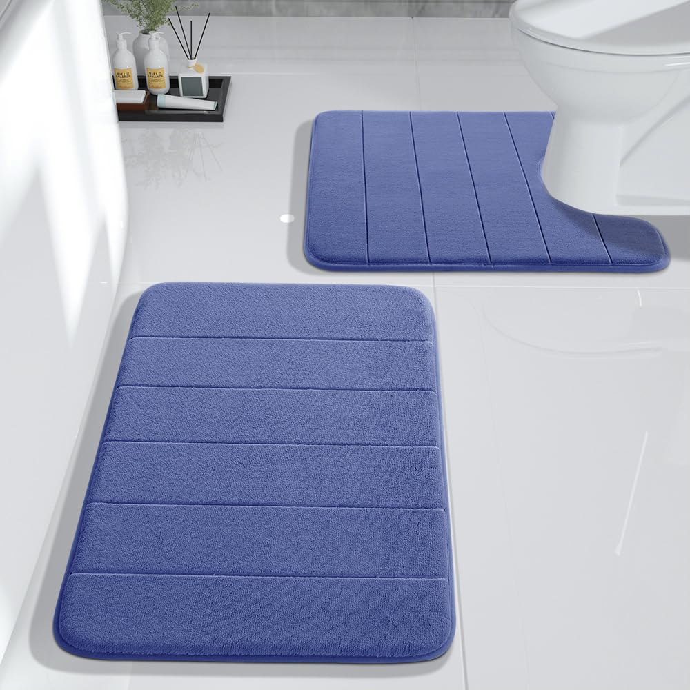 Yimobra Memory Foam Bath Mat Set, 2 Pieces Soft Bathroom Rugs,17X24 And 24X20.4 U-Shaped For Bathroom Rugs, Toilet Mats, Water A