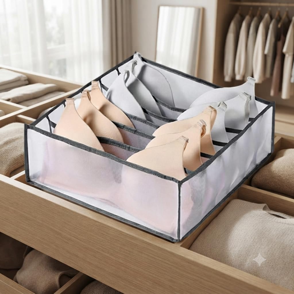 Femorra Foldable Underwear Storage Box  Mesh Grid Drawer Organizer For Underwear, Bras & Socks | Closet Drawer Divider For Ward
