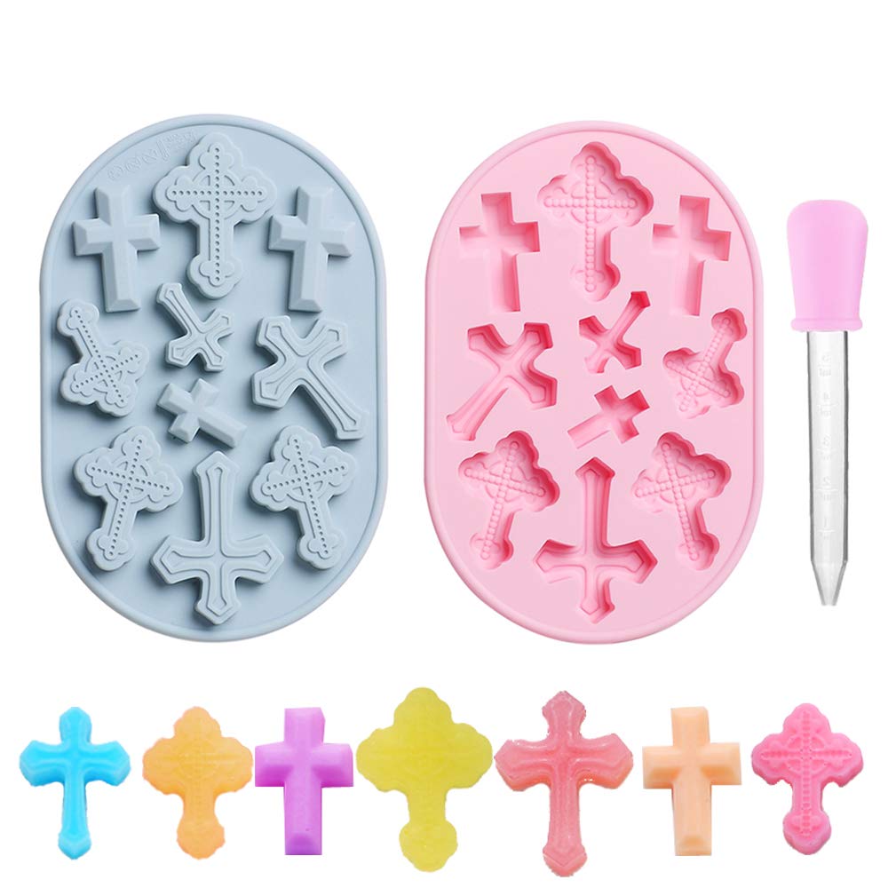 Ourashero 2Pcs Cross Shape Cake Fondant Mold Cake Decorations Cupcake Topper Silicone Clay Candy Chocolate Gum Paste Mold With S