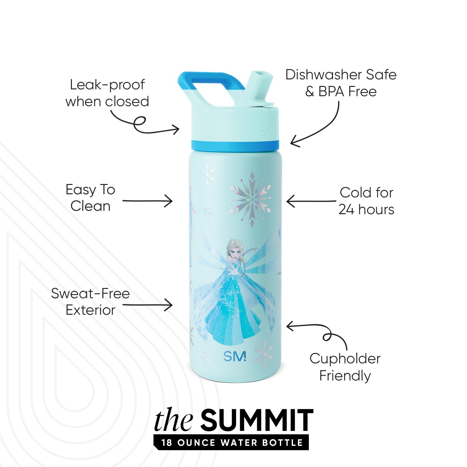 Simple Modern Kids Summit Water Bottle with Straw Lid | Disney Frozen 18oz Stainless Steel Cup Insulated Tumbler for Girls, Scho