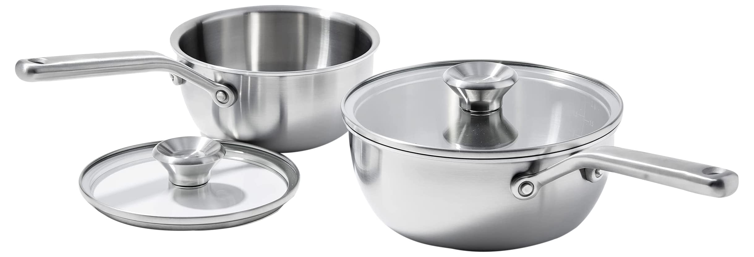 Oxo Mira Tri-Ply Stainless Steel, 1.5Qt And 3.57Qt ChefS Pan Set With Lids, Pfas-Free, Multi Clad, Induction, Dishwasher Safe, 