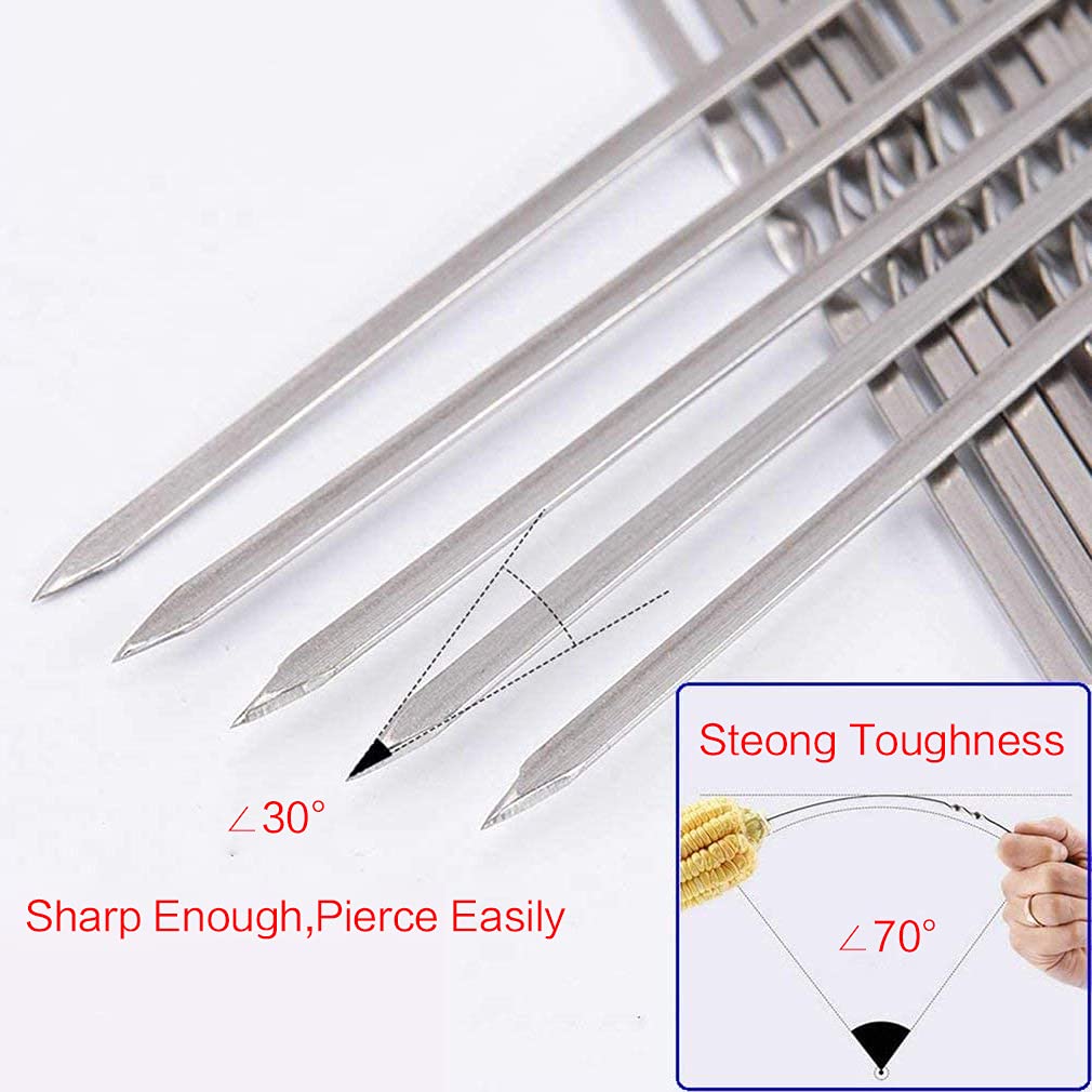 Metal skewers for Grilling Kabob Skewers  Flat BBQ Barbecue Skewer Grilling Skewers Set Reusable BBQ (16.8'' skewers(12) + 14'' skewers(4))