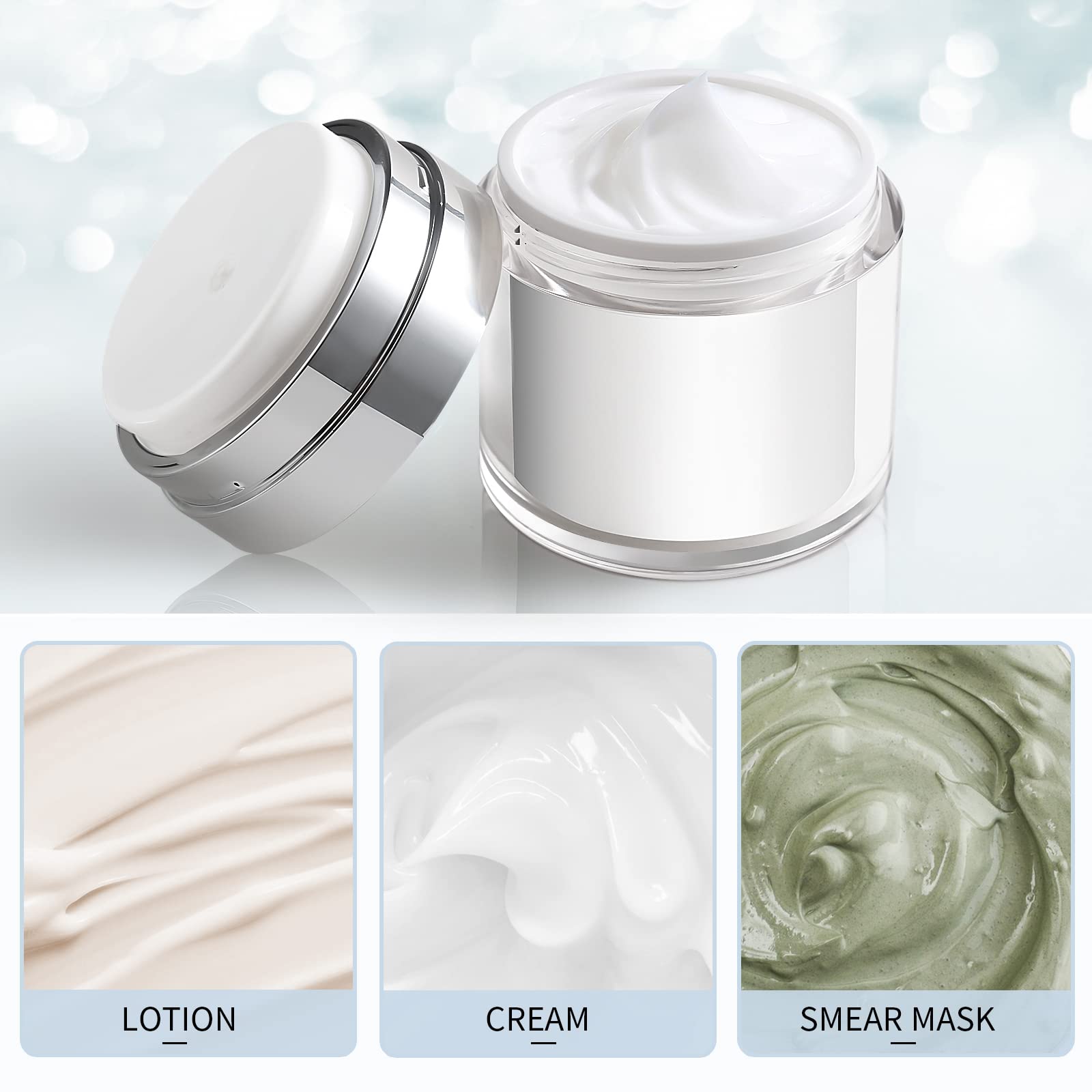 Yocasii 1.7Oz Airless Pump Jar, Refillable Cream Jar Vacuum Bottle Dispenser, Pump Moisturizer Container With Spatula, Moisturiz