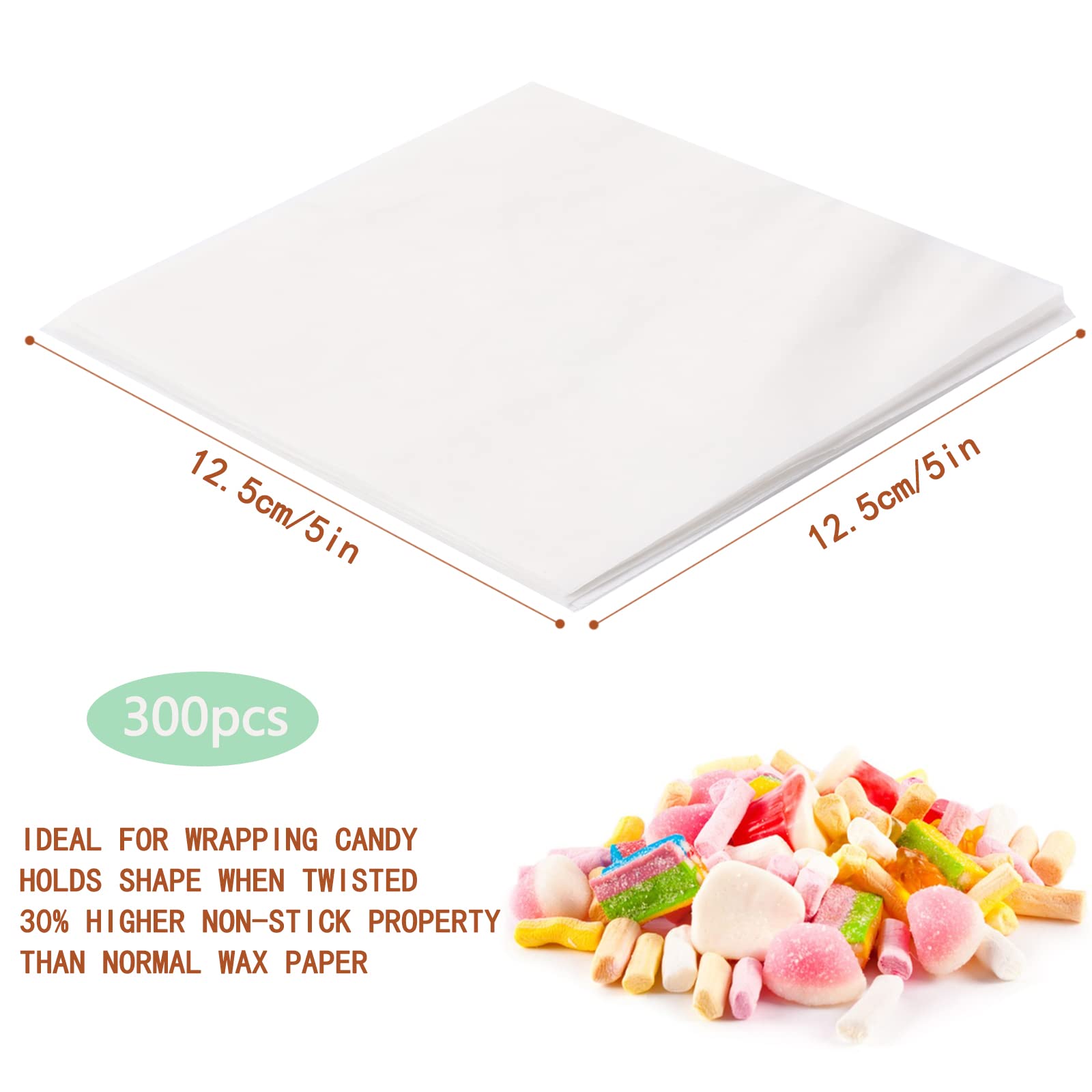 300 Pcs Candy Wrappers For Caramels Non Stick Wax Paper Sheets For Food, 5X5 Inch Parchment Paper Squares Caramel Wrappers Precu
