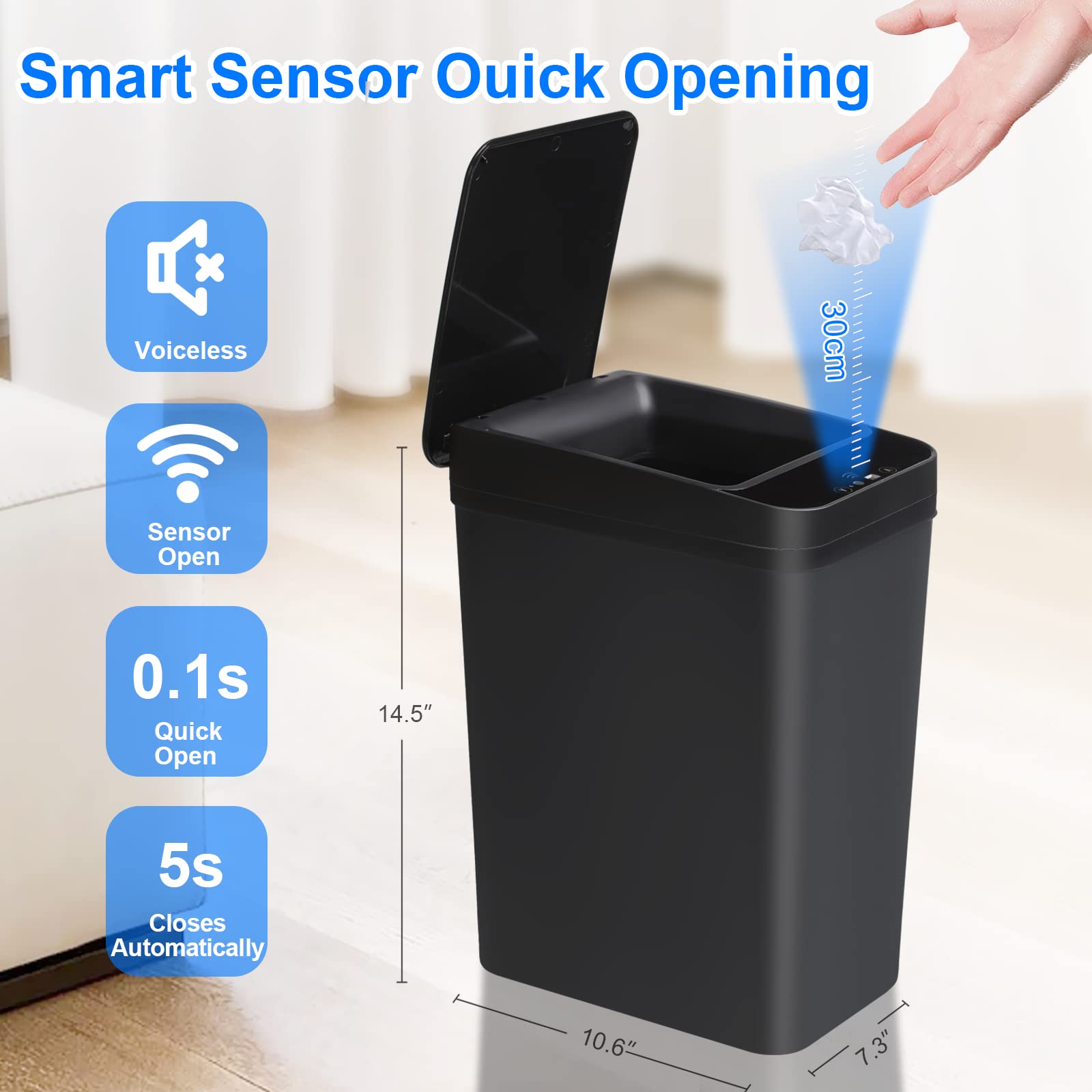 Anborry Bathroom Automatic Trash Can 4 Gallon Touchless Motion Sensor Small Garbage Can With Lid Smart Electric Plastic Narrow G