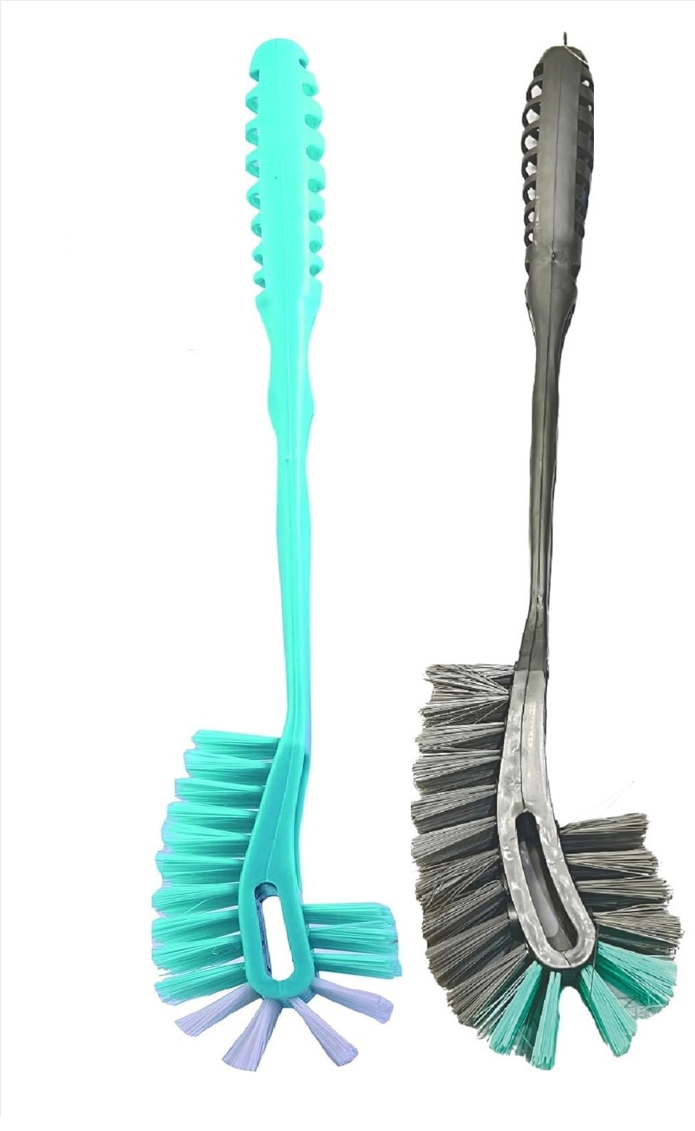 Sir Prize 2Pcs DoubleSided Nylon Bristle Toilet Brush With A Strong Plastic Body, Hockey Shaped Design And Long Ergonomic Handl