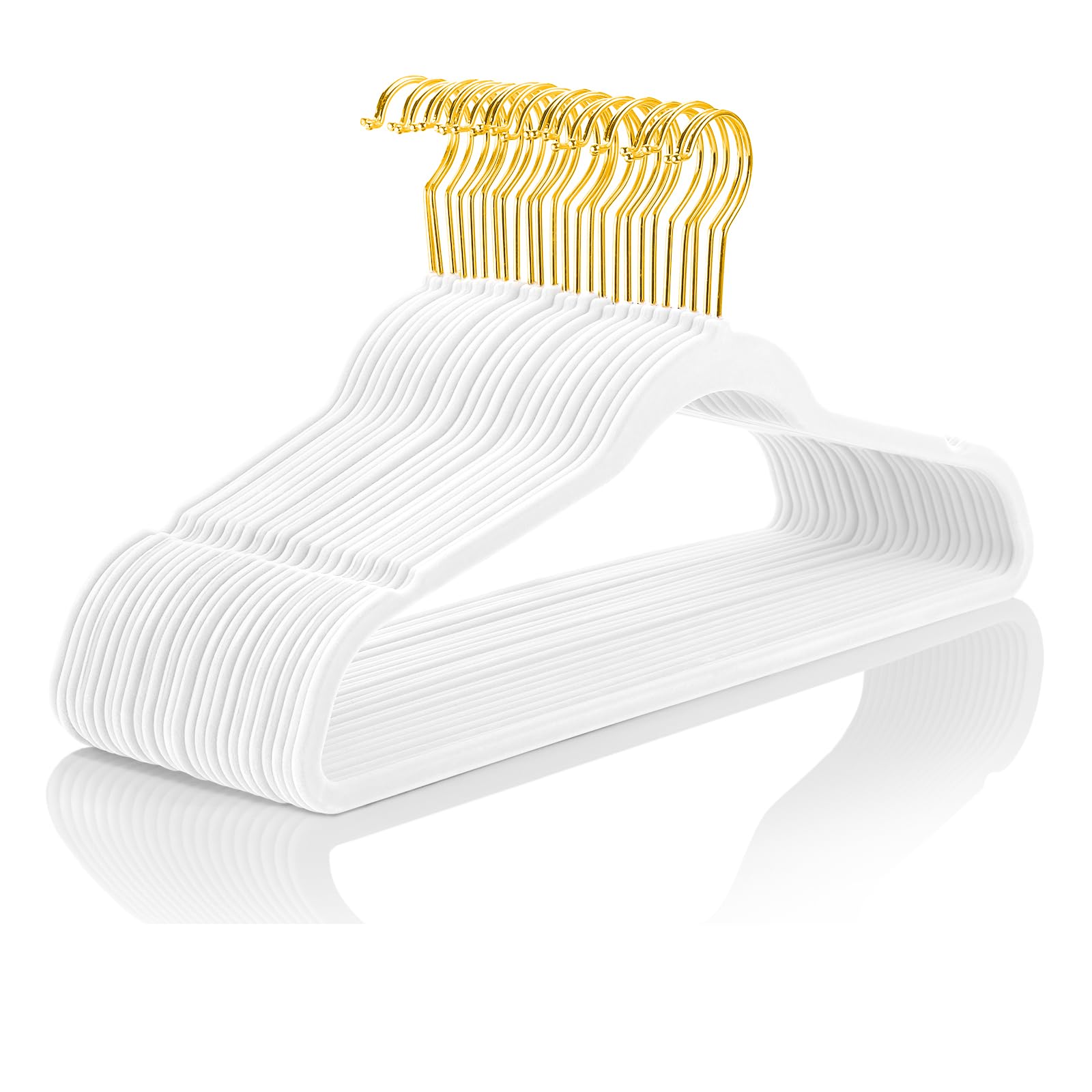 Mizgi Premium Velvet Hangers Pack 30 Pcs Heavyduty - Non Slip Slimline - Velvet Suit Hangers White - Gold Hooks,Space Saving Clo