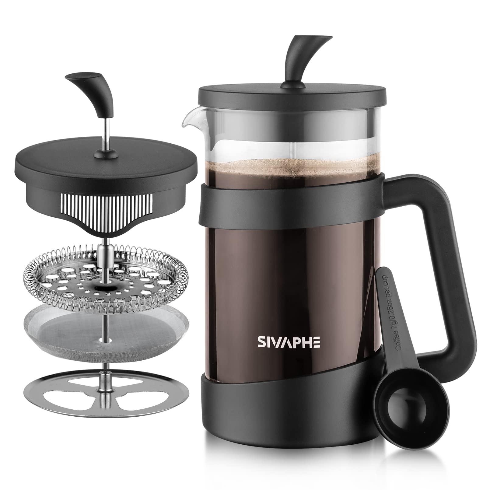 Sivaphe French Press 34Oz Light-Weight Durable High Borosilicate Carafe Maker 8 Cup Plastic Coffee Press Frothed