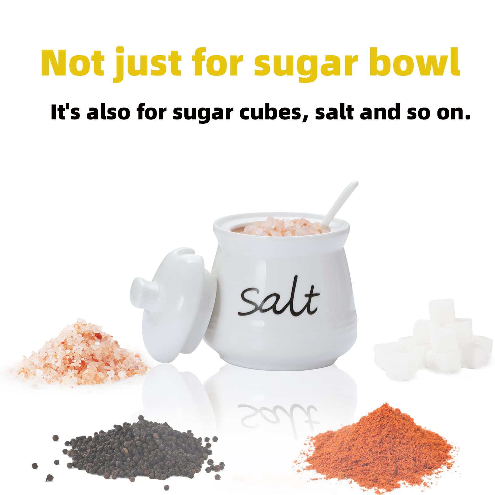 Ontube Ceramic Salt Bowl With Lid And Spoon 12Oz (White)