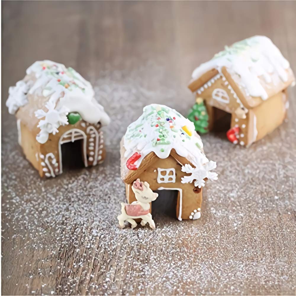 2Pcs 3D Christmas Gingerbread House Silicone Baking Mold, 6 Cavity Cozy Village House Silicone Muffin Cake Baking Pan Chocolate