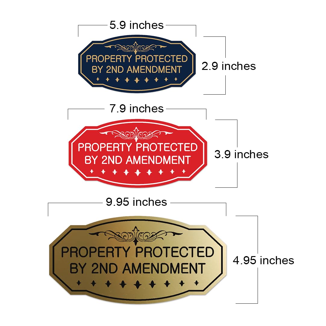 Victorian Property Protected By 2nd Amendment Sign - Easy Installation | Durable Wall or Door (Black/Gold) - Small (2 Pack)