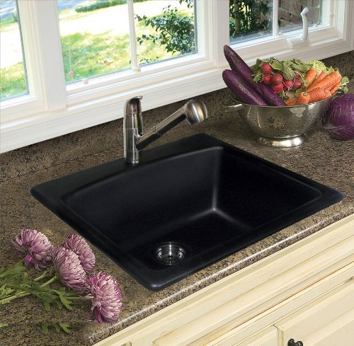 Franke Esox25229-1 Ellipse 25'' Dual Mount Granite Single Bowl Kitchen Sink, Onyx, 25'' X 22'' X 9'',
