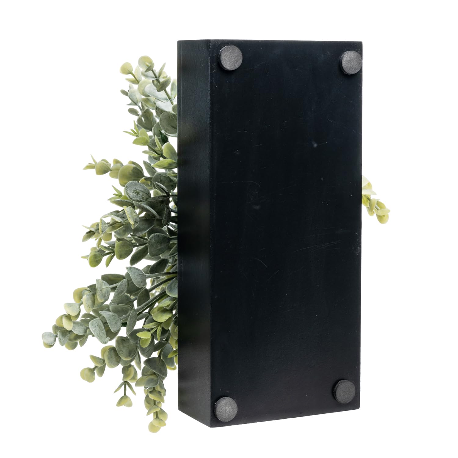 MyGift Artificial Eucalyptus Plant in Black Wood Decorative Planter Pot, Realistic Faux Indoor Greenery in Container for Tableto