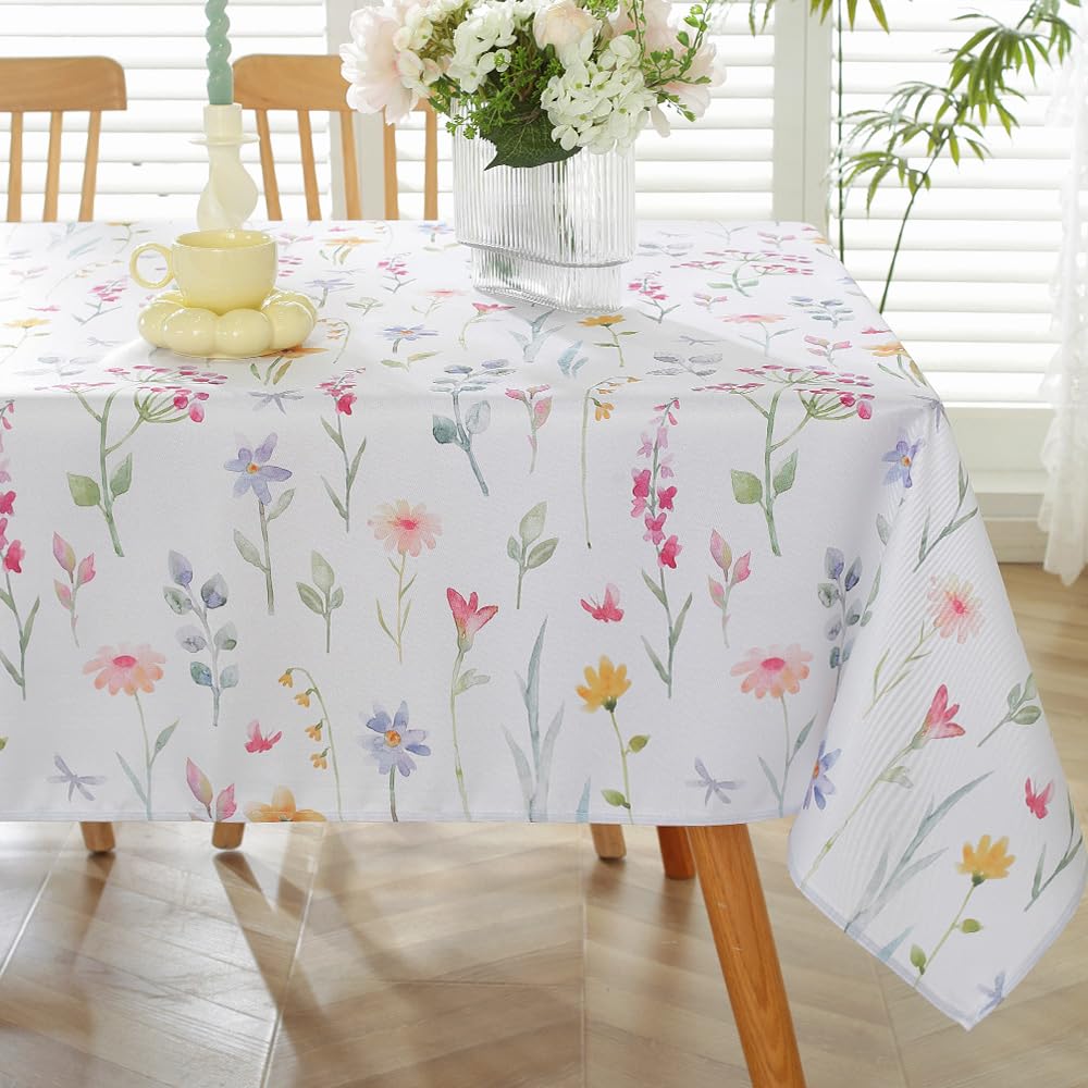Matirug Spring Floral Table Cloth For Rectangle Tables 60X84 Inch,Washable Watercolor Daisy Flower Tablecloth, Spill Proof Pink
