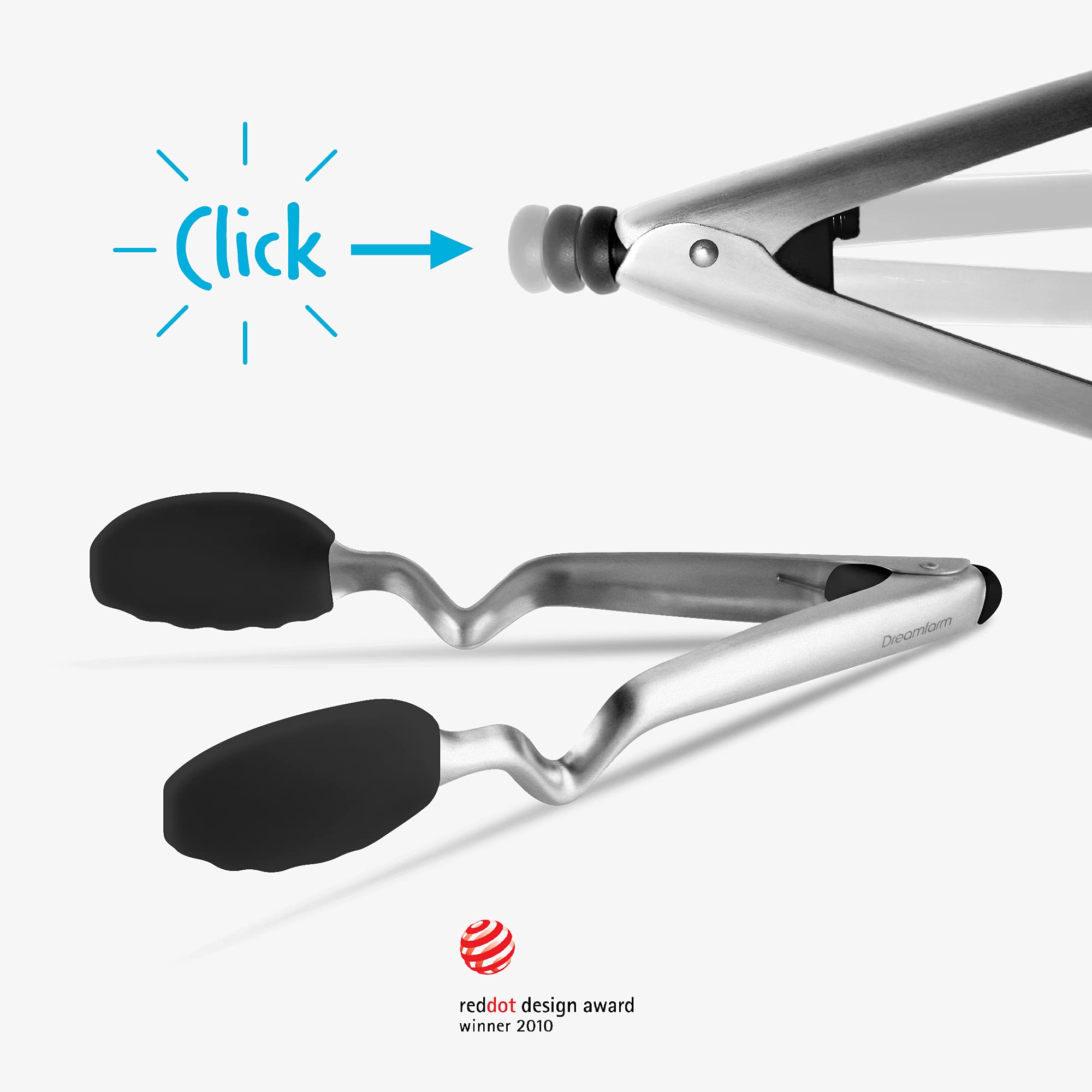 Dreamfarm Clongs | Non-Scratch, Stainless-Steel Tongs With Silicone Heads | Black, 12 Inches