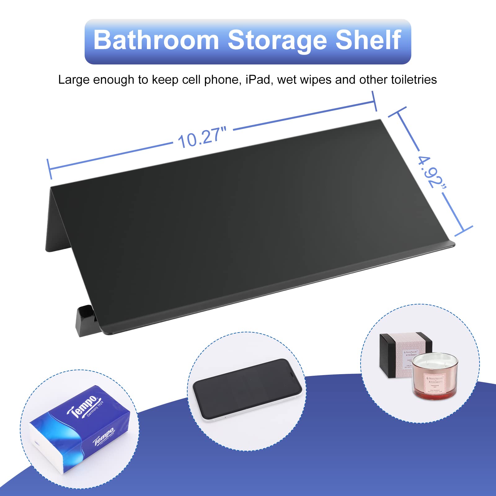 Black Toilet Paper Holder With Shelf, Idealmax Double Roll Toilet Tissue Holder Wall Mount For Bathroom, Matte Black Toilet Pape