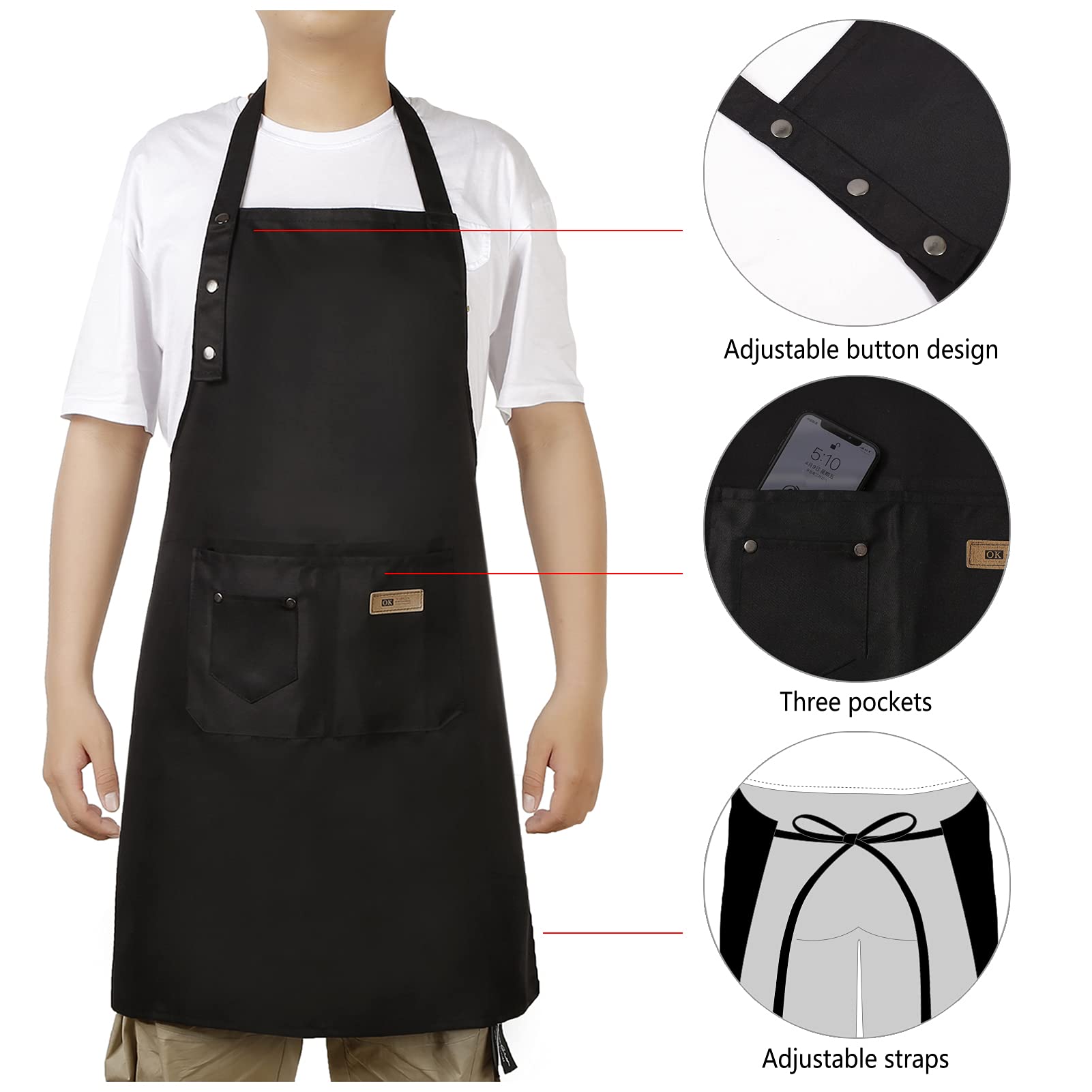 Hongsome Artist Apron,Paint Garden Pottery Teacher Painting Aprons For Adults Women 3 Pockets, Adjustable Bib Apron For Art Gard
