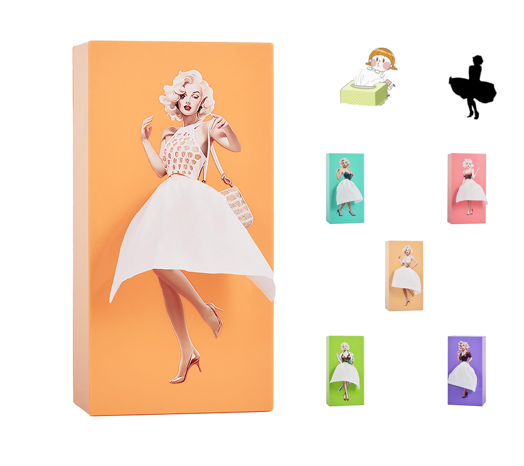 Girls Long Skirt Tissue Box - Creative Cover Case, Cartoon Design Paper Dispenser for Home, Office, and Car (Orange)