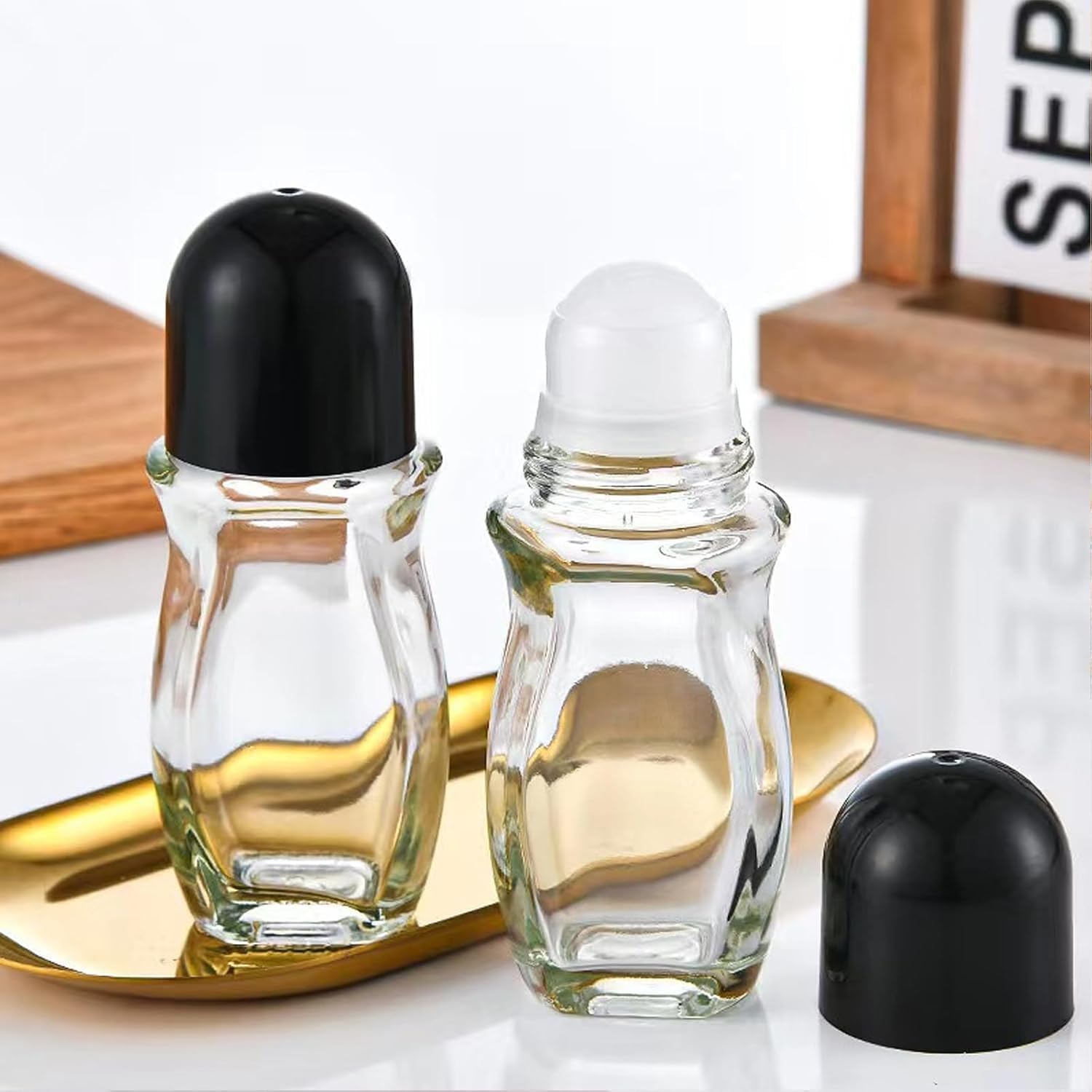 2Pcs Glass Empty Roller Bottles With Plastic Roller Ball, Deodorant Roll On Bottles Containers Leak Proof Massage Roller Ball Bo
