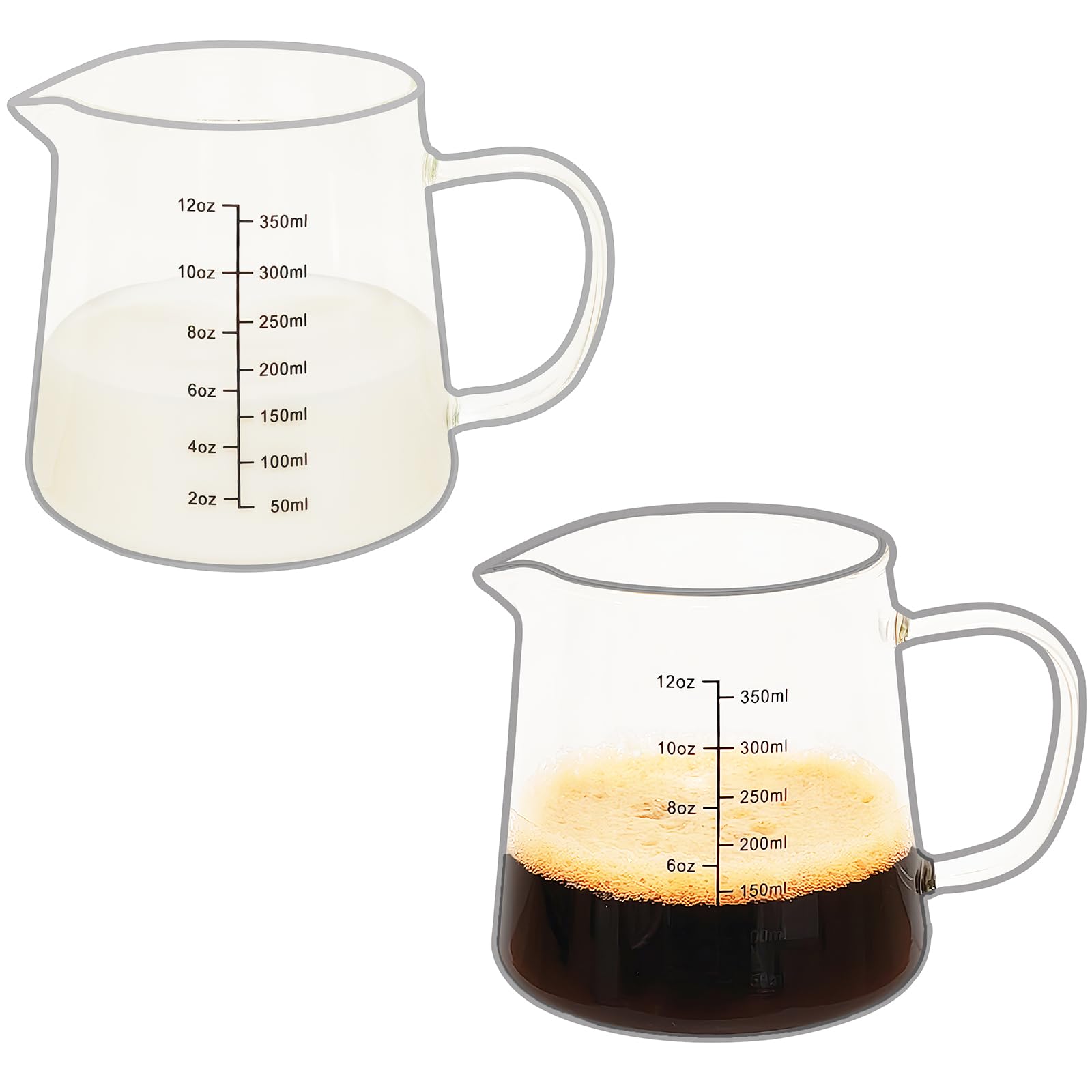TIWPAJS 2-Pack Espresso Measuring Cups12OZ, Espresso Accessories, Expresso Shots Cup, Heat-resistant Glass Measuring Cup, Milk F