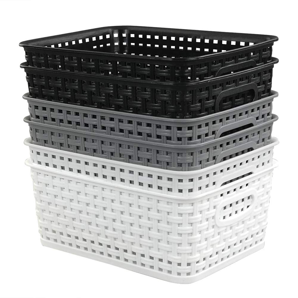 Eagrye 6-Pack 10.4-Inch X 7.6-Inch X 4.05-Inch Plastic Storage Basket, Woven Basket Bin