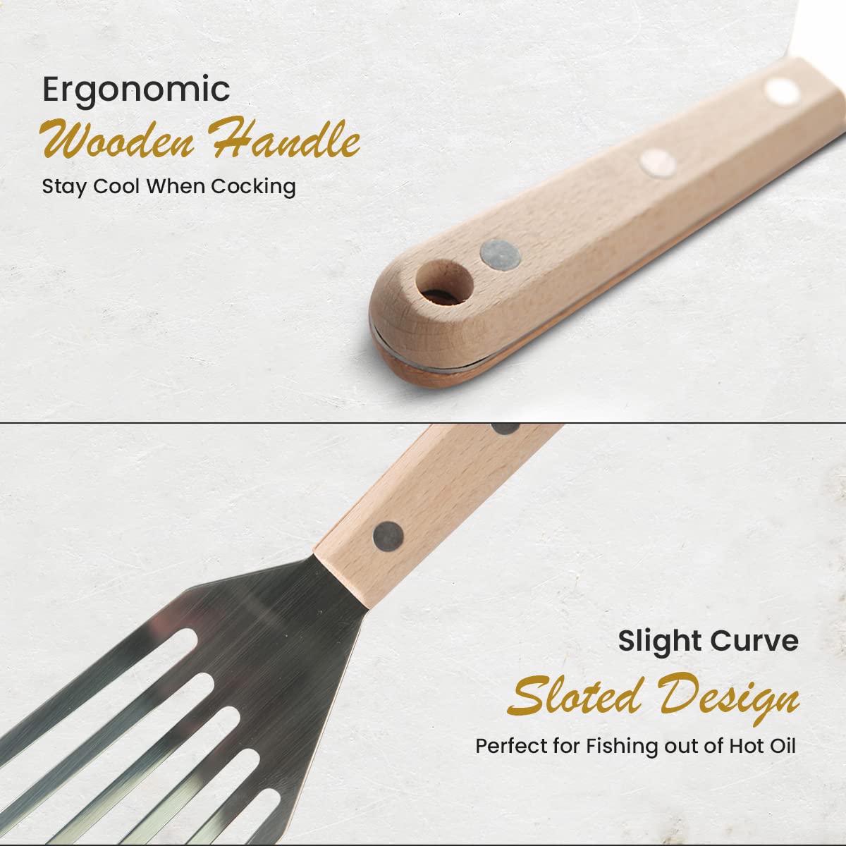 Osprey Wooden Handle Fish Spatula With Stainless Steel Slotted Turner, Wide Thin And Lightweight Fish Turner For Flipping And Tu