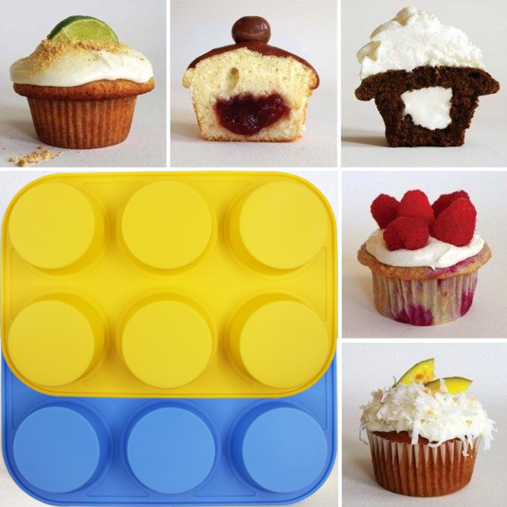 Sourceton 6-Cup Silicone Muffin Mold, 3 Packs Of Muffin Pan, Non-Stick Baking Pan, Flexible, Cupcake Pans, Oven