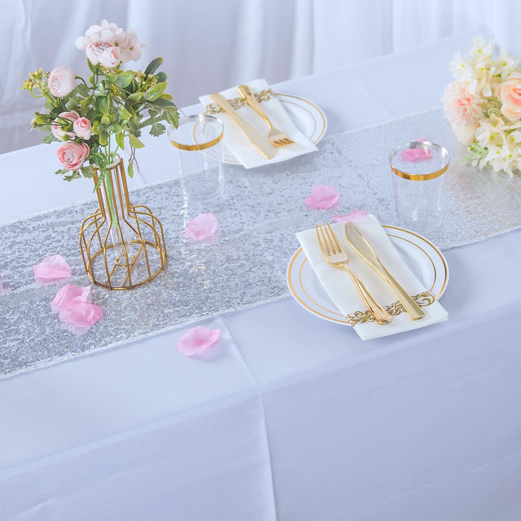 Silver Sequin Table Runners 12X108 Inches 5 Pack Christmas Table Runner Silver Table Runner See Through Wedding Table Runner Gli