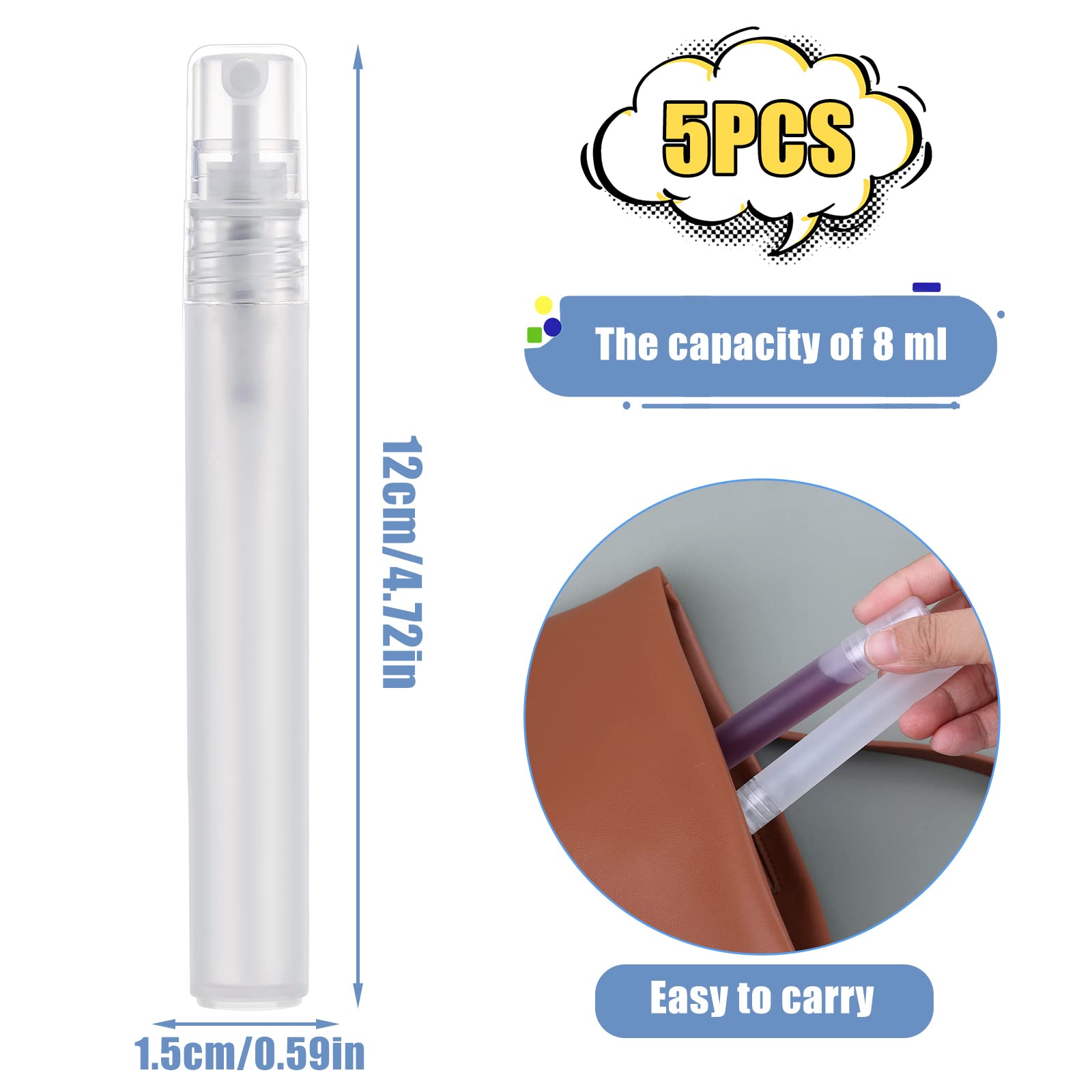 Kinbom 5Pcs 10Ml Perfume Atomizers Refillable, Matte Plastic Small Spray Bottles For Travel Fine Mister Empty Spritzer Bottles F