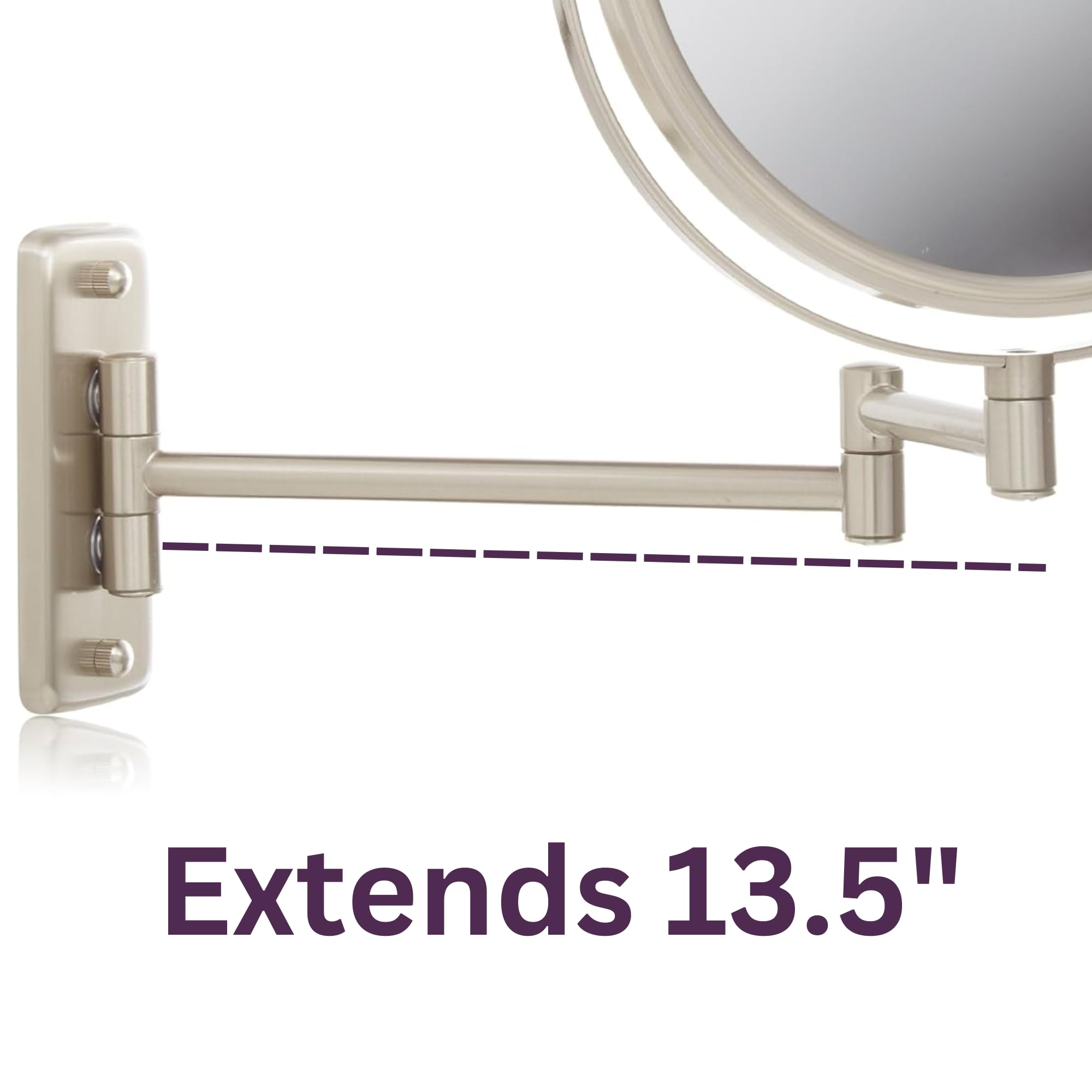 Jerdon 8-Inch Two-Sided Swivel Wall Mount Mirror - Makeup Mirror With 8X Magnification & 13.5 Inch Wall Extension - Nickel Finis