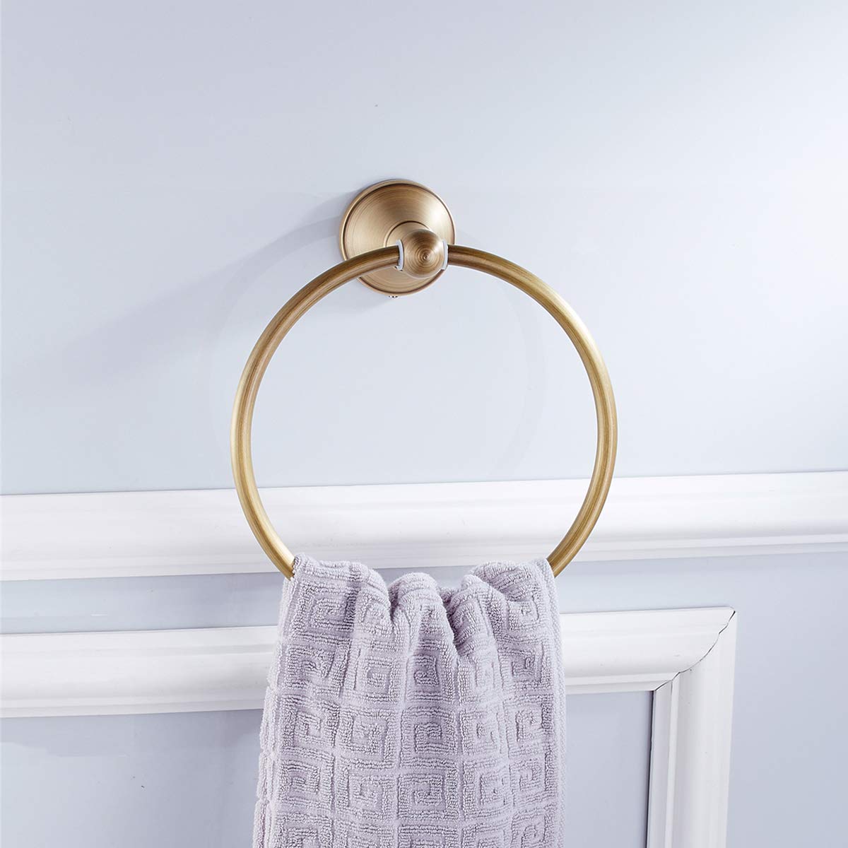 Flybath Round Towel Ring Antique Brass Hanger Hand Towel Holder For Bathroom Kitchen Accessories Wall Mounted, Brushed Bronze