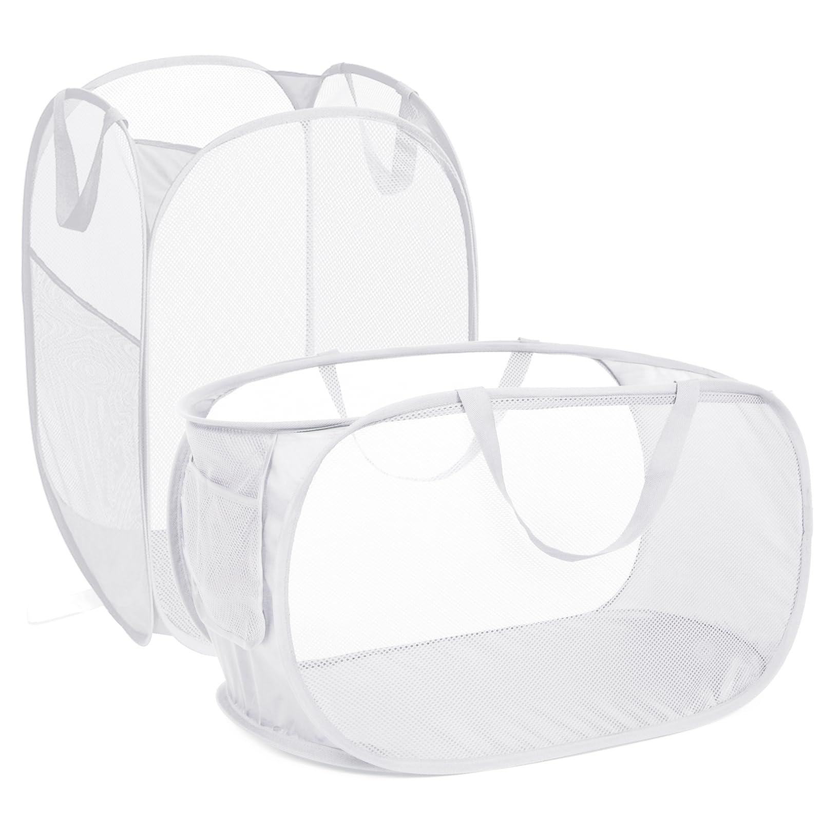 2 Pcs Durable Collapsible Laundry Baskets - Reinforced Mesh Pop Up Laundry Hamper With Pocket, Foldable Dirty Clothes Hamper Wit