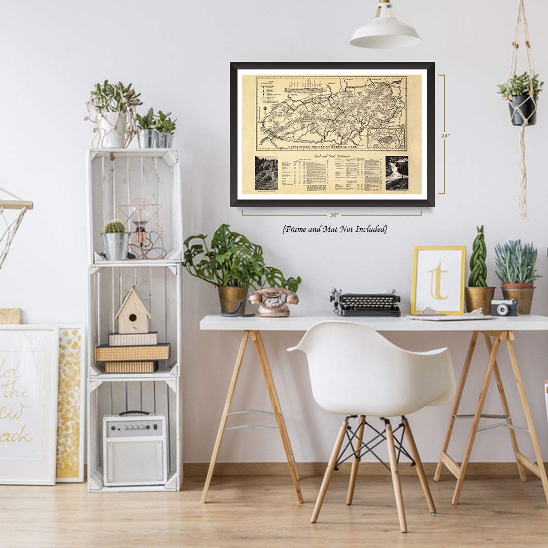 Historix Vintage 1940 Great Smoky Mountains Map - 24 X 36 Inch Vintage Map Wall Art - Appalachian Trail Poster - Tennessee Poste