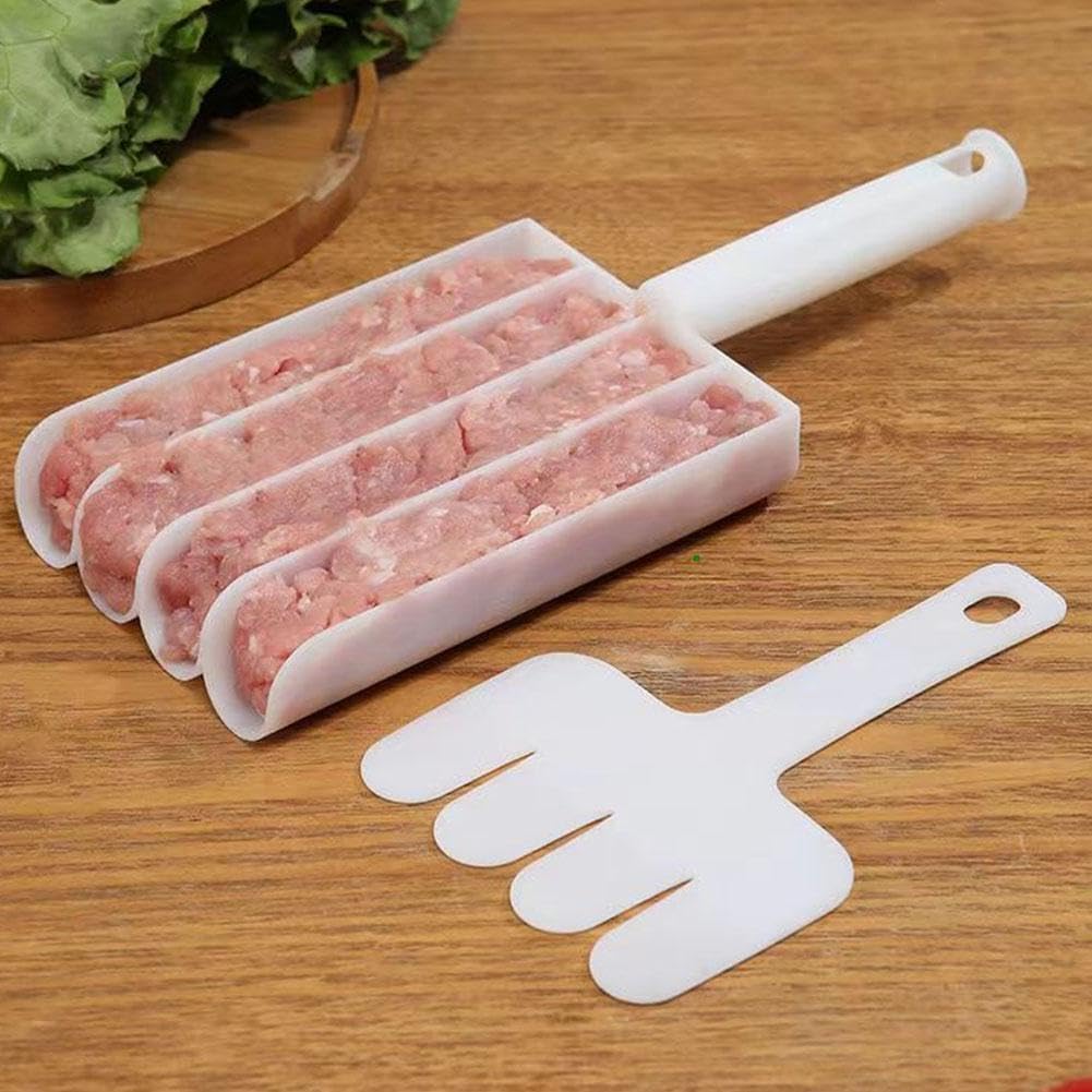 White Creative Kitchen Triple Meatball Maker, Meat Ball Scoop with Cutting Spade Ball Maker, None-Stick Meatball Maker Melon Bal