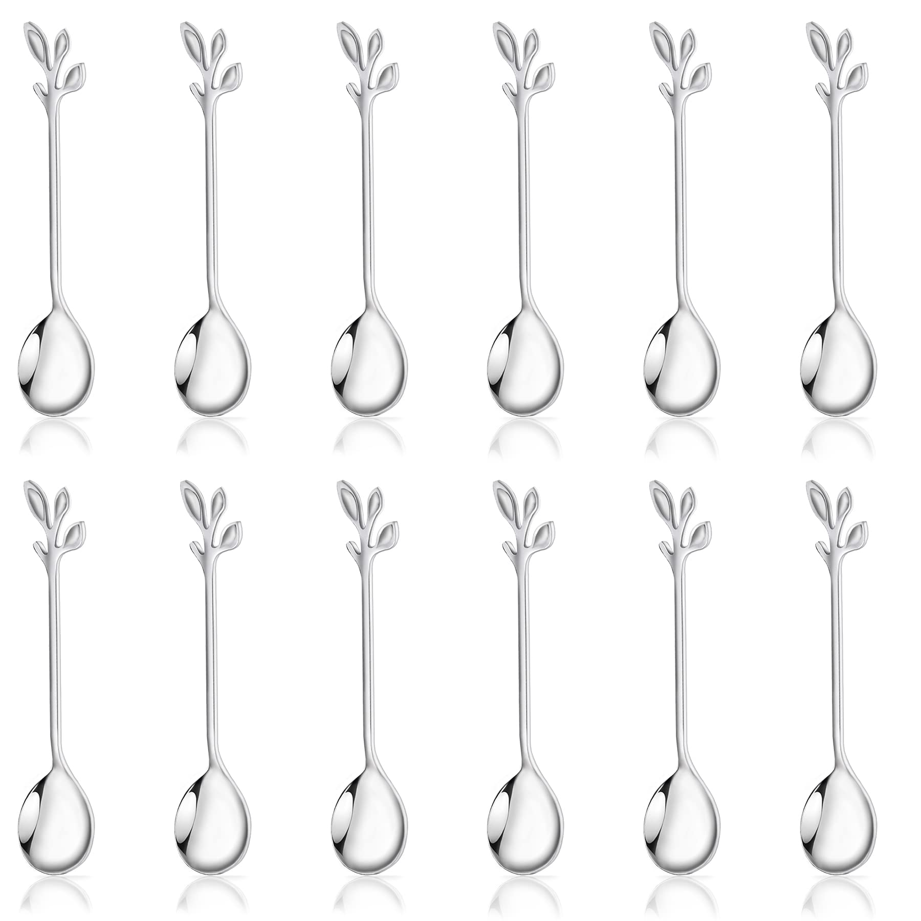 Ifeico Mini Coffee Spoons, Food Grade Stainless Steel Tea Spoons, 4.7 Inch Silver Leaf Dessert Spoons For Home, Kitchen Tablewar