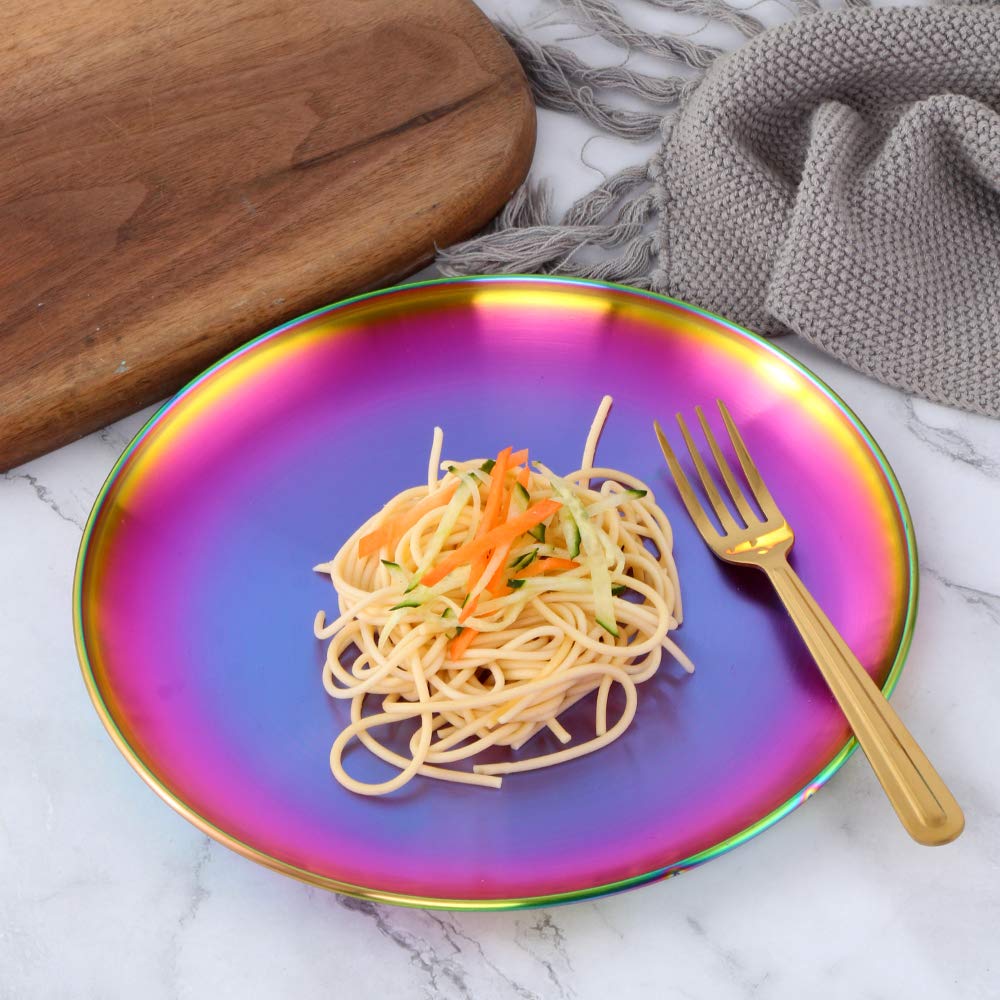 Buyer Star Rainbow Dinner Plates Set,4 Pieces Dishes Stainless Steel Dessert Salad Plate Kitchen Essentials For Home Camping Par
