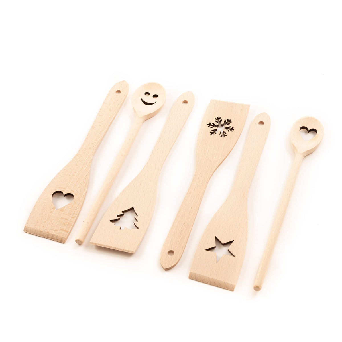 Tuuli Kitchen - 6-Piece Wooden Cooking Utensils Set, Specially Designed Solid Beechwood Wooden Spoons And Wood Spatula With Moti