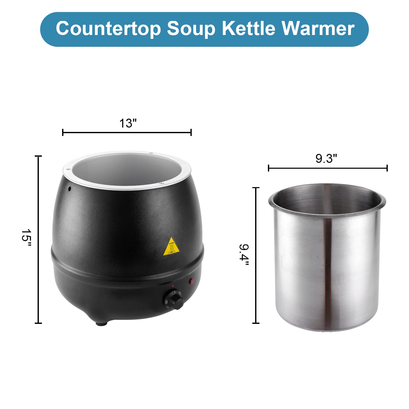 YBSVO 11 Qt. Round Black Countertop Food/Soup Kettle Warmer - 120V  400W