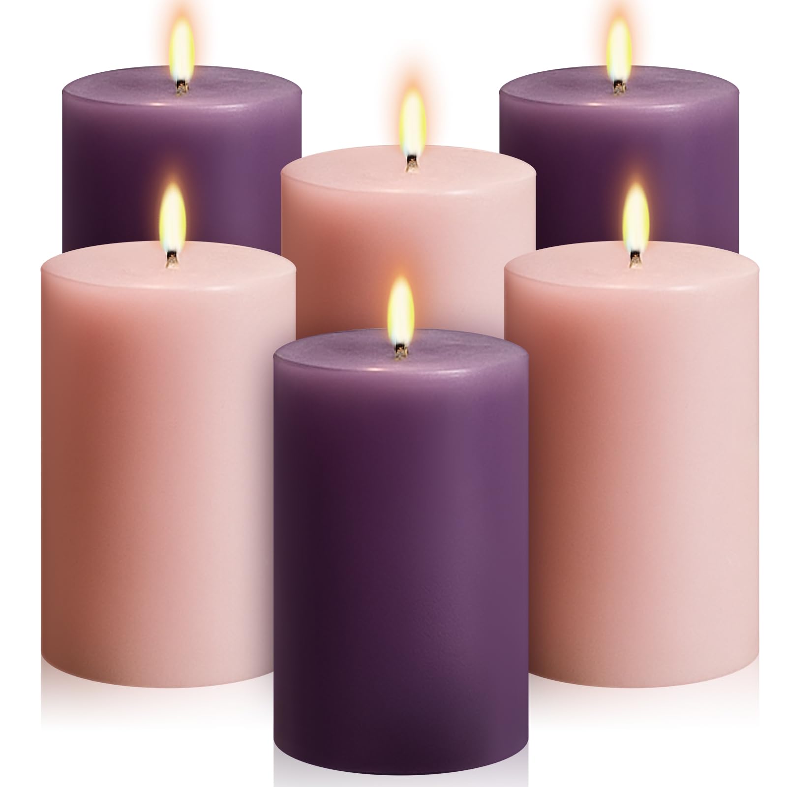 Conelist Set of 6 Pink Purple Small Pillar Candles 2 x 3 Inch Unscented Colored Votive Candles for Wedding Thanksgiving Advent C