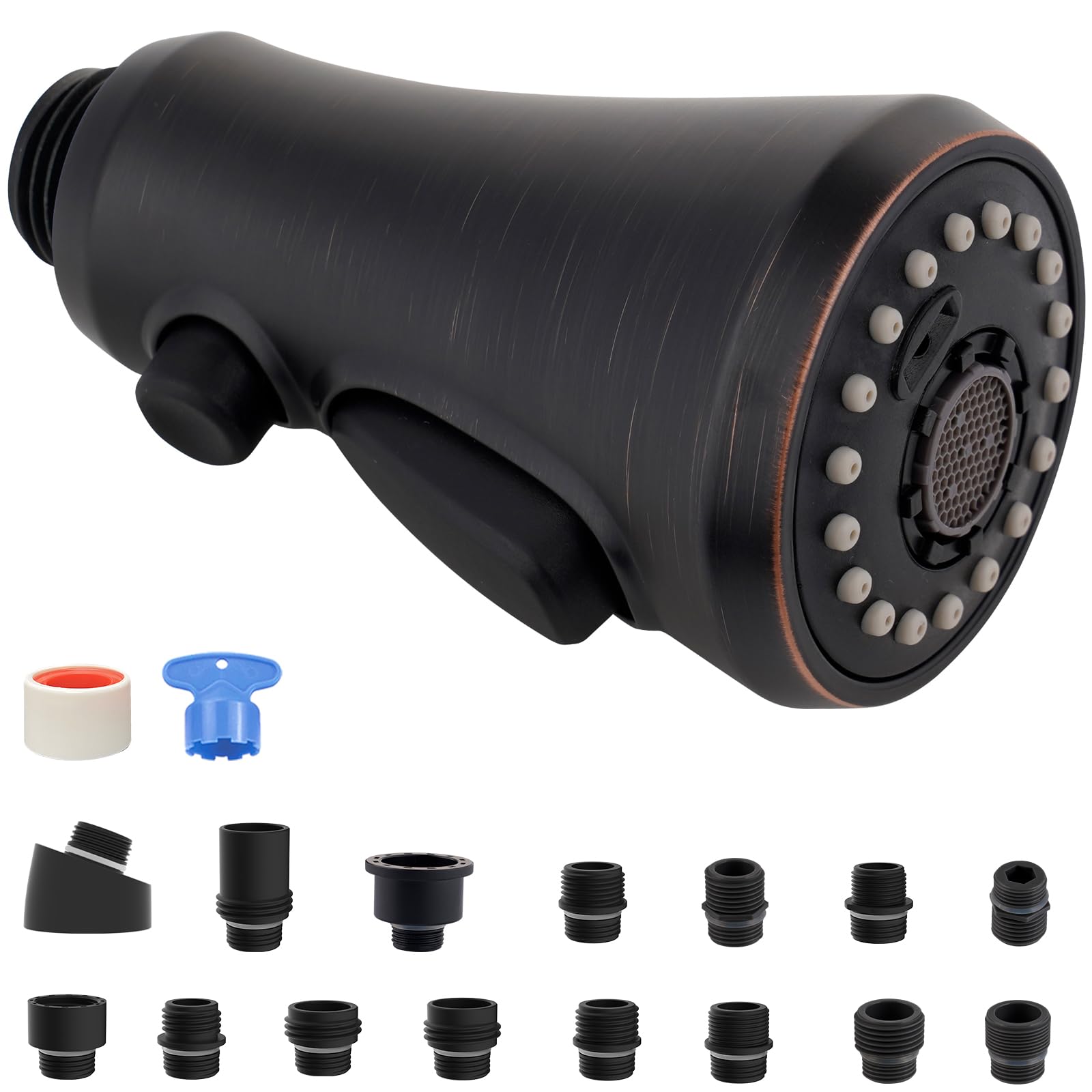 Ifealclear Pull Down Kitchen Faucet Head Replacement, 3-Mode Faucet Head For Kitchen Sink, Faucet Sprayer Nozzle, 15 Adapters Co