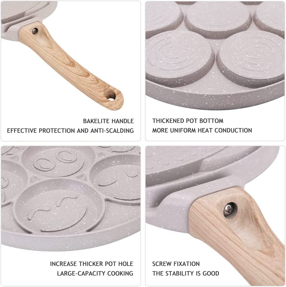 Bobikuke Smiley Face Pancake Pan - 10 Inch Mini Pancakes Maker With 7-Cup Mold Blini Pan Silver Dollar Pancake Pan Pancake Pan N