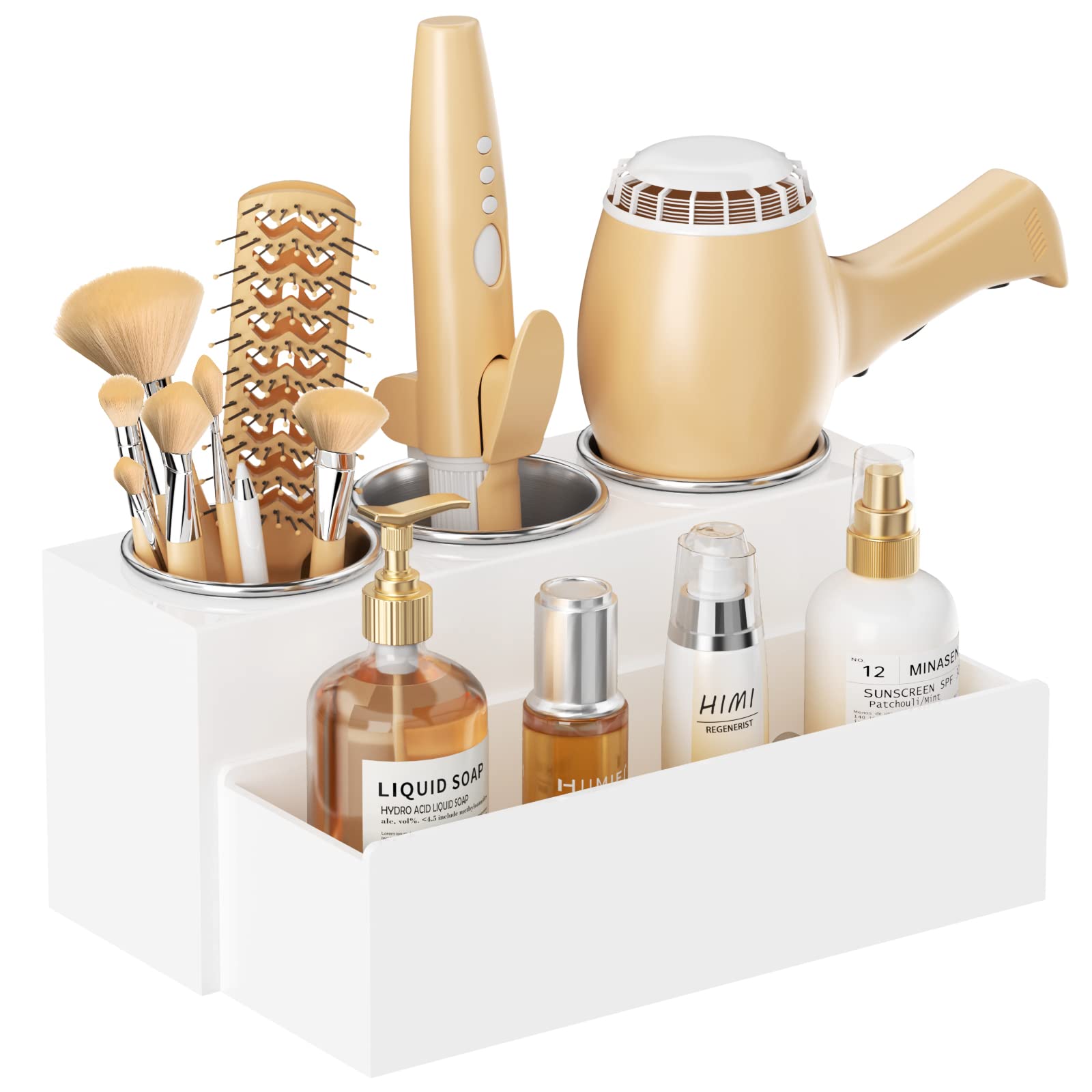 Hiimiei Hair Tool Organizer, Acrylic Hair Dryer Holder, Bathroom Countertop Blow Dryer Stand Storage, Vanity Organizer For Acces