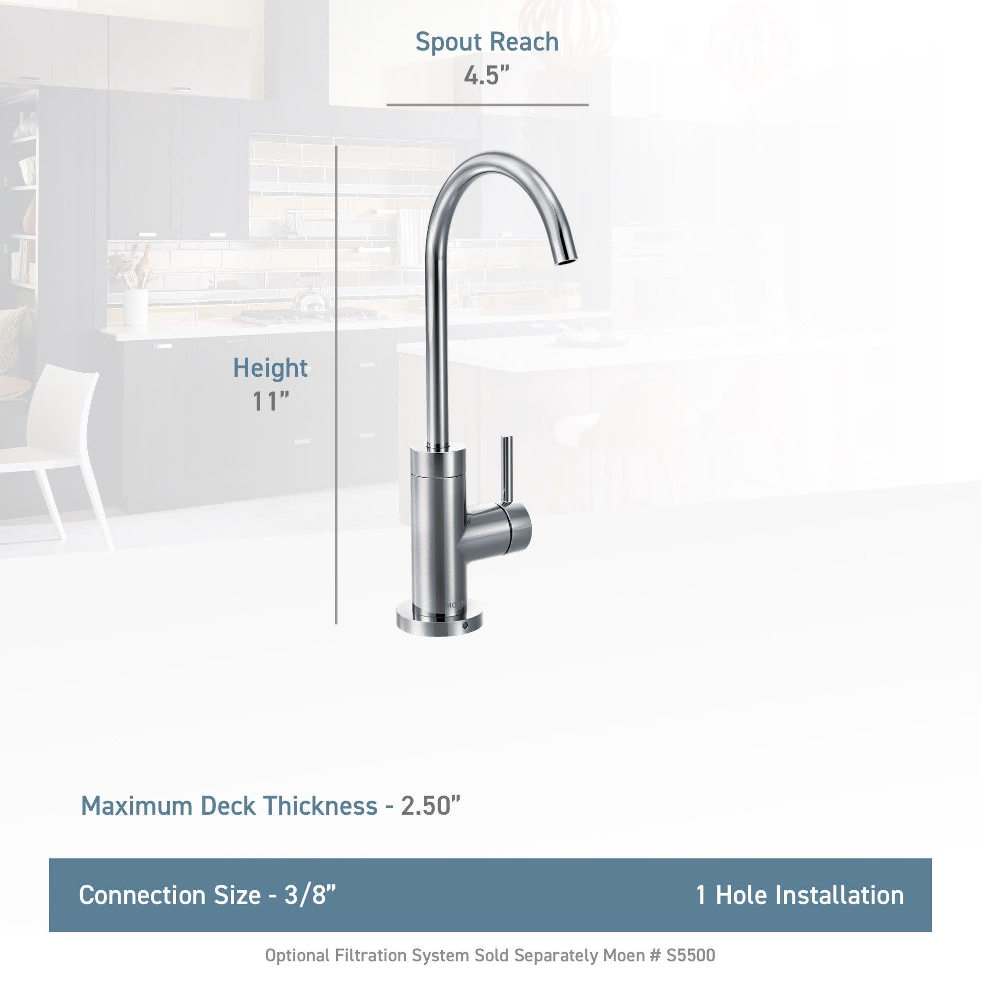 Moen S5530Bl Sip Modern Cold Water Kitchen Beverage Faucet With Optional Filtration System, Matte Black